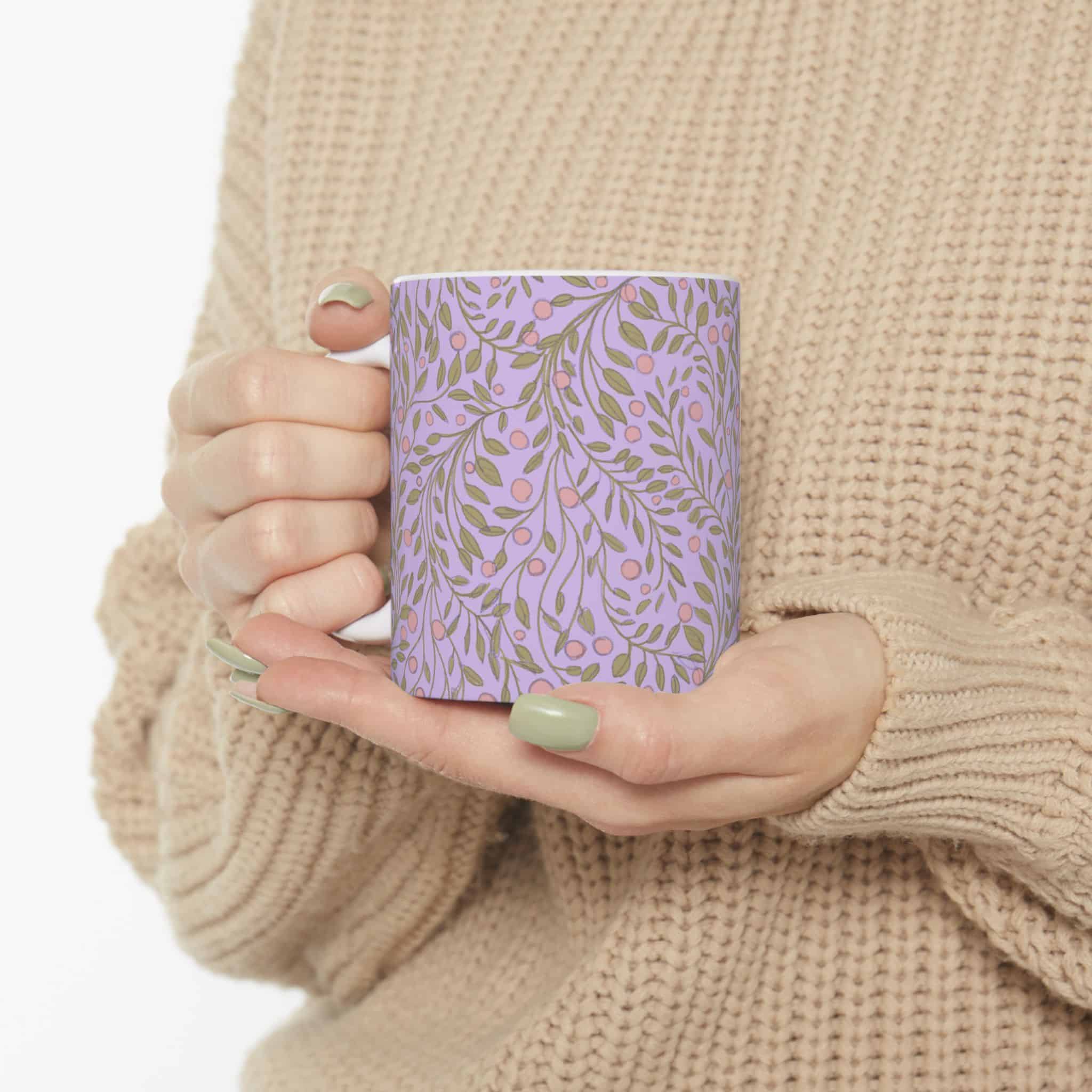 Floral Vine Ceramic Mug — Lavender & Rose Gold Pattern (11oz, 15oz) - Image 5