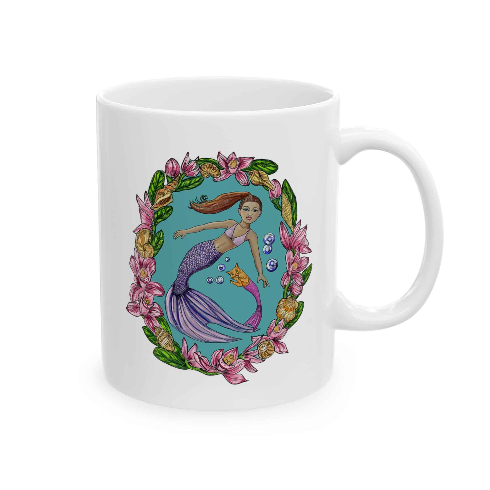 Floral Mermaid with Mercat Companion Ceramic Mug — Botanical Globe 11oz & 15oz - Image 2