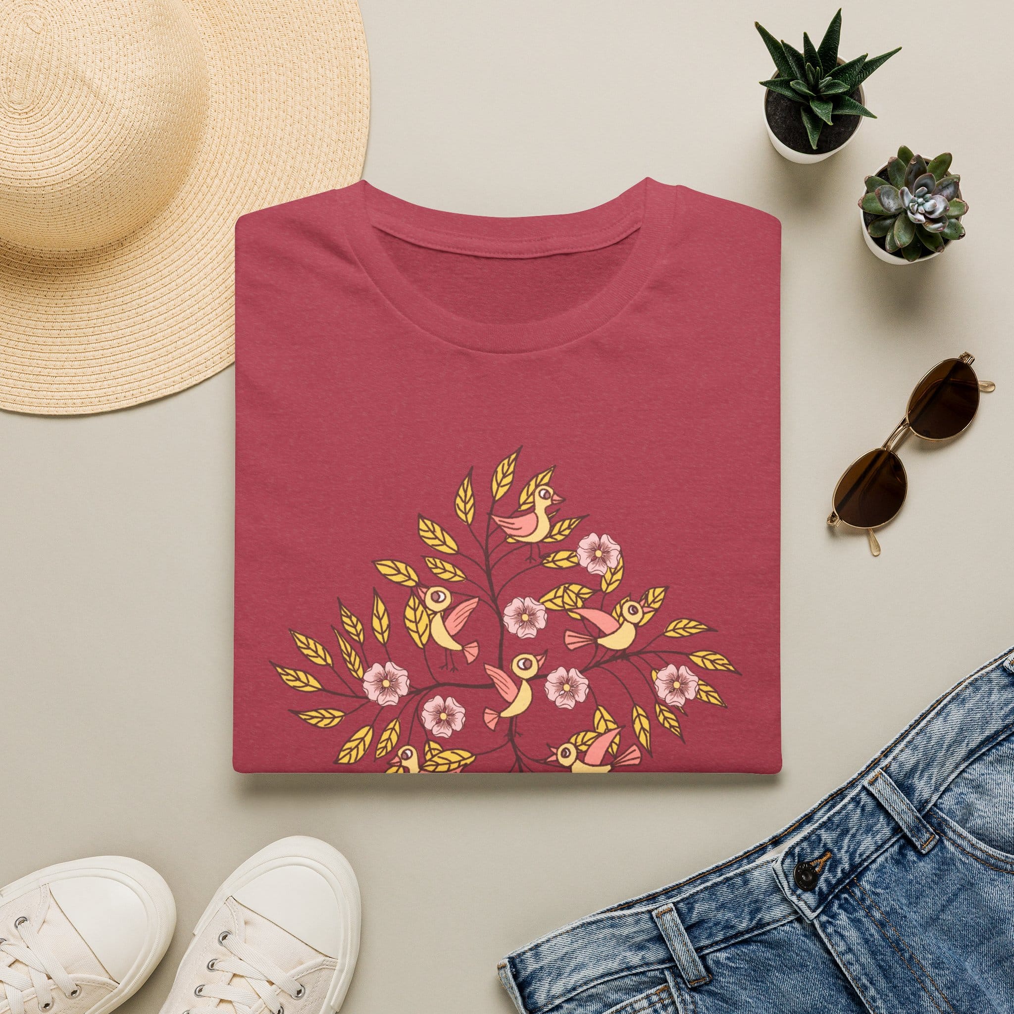 Floral Bird Tree T-Shirt — Boho Botanical Tee with Pink Blossoms - Image 21