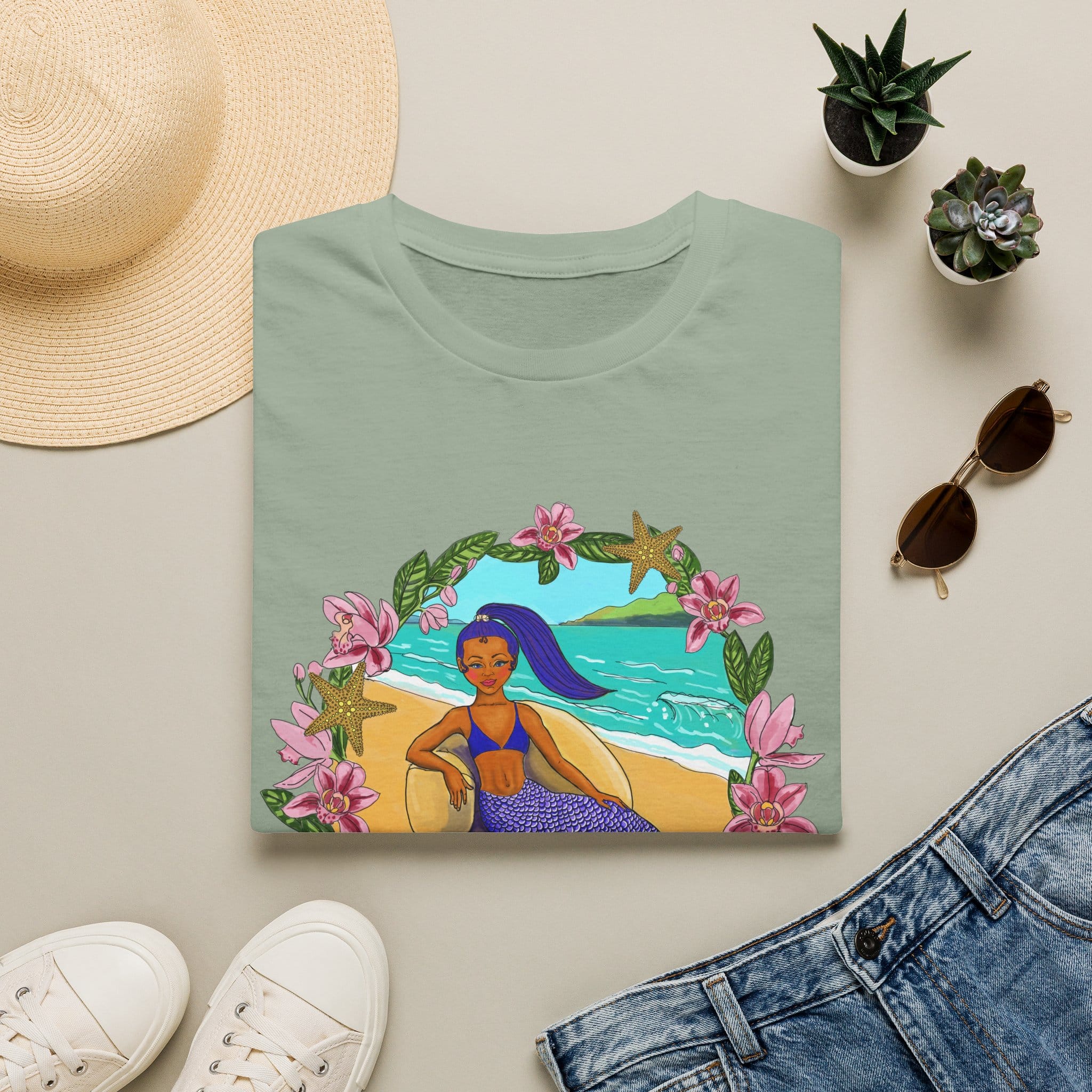 Blue-Haired Mermaid2 Beach Vibes T-Shirt — Tropical Floral Ocean Graphic - Image 22