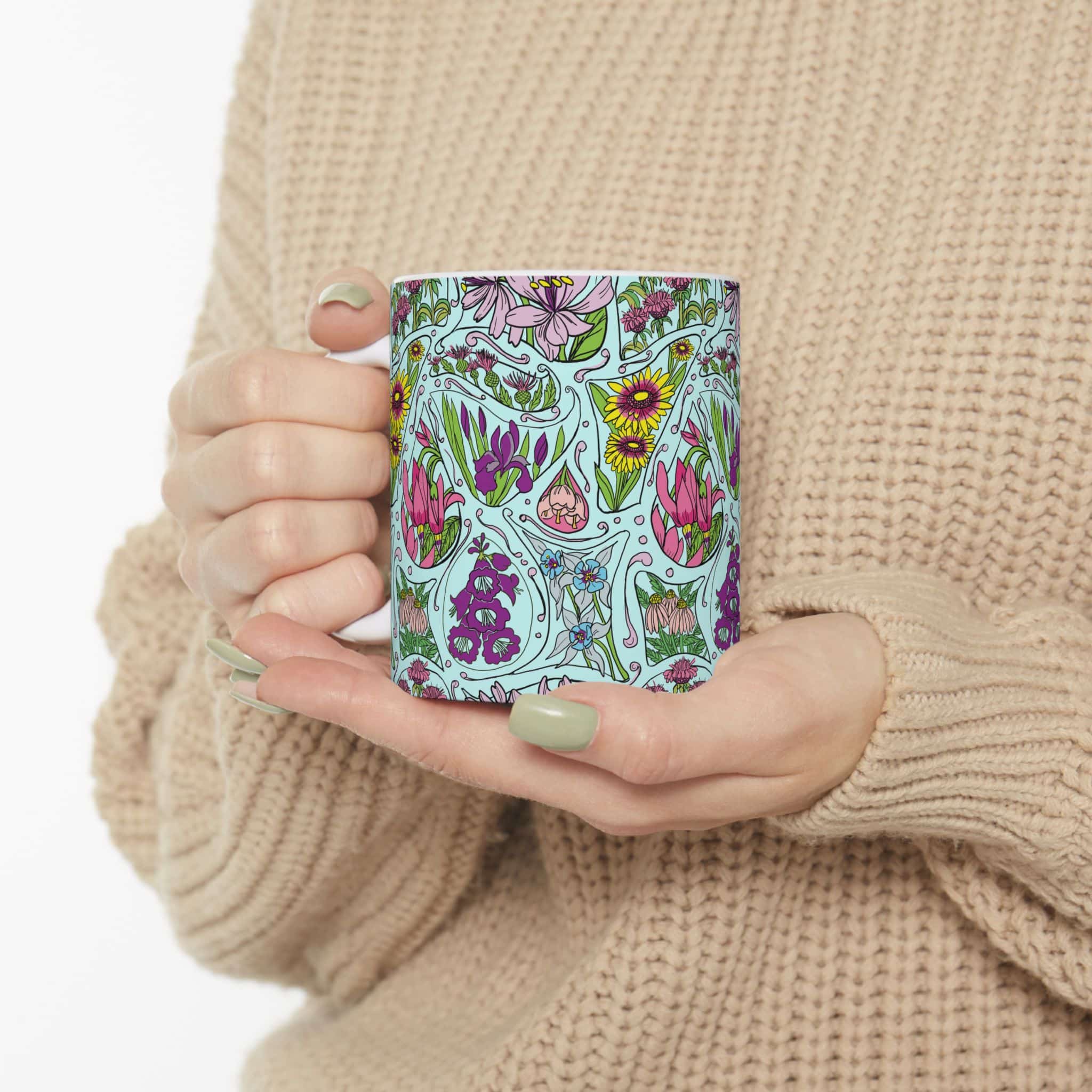 Floral Botanical Pattern Ceramic Mug (11oz, 15oz) - Image 5