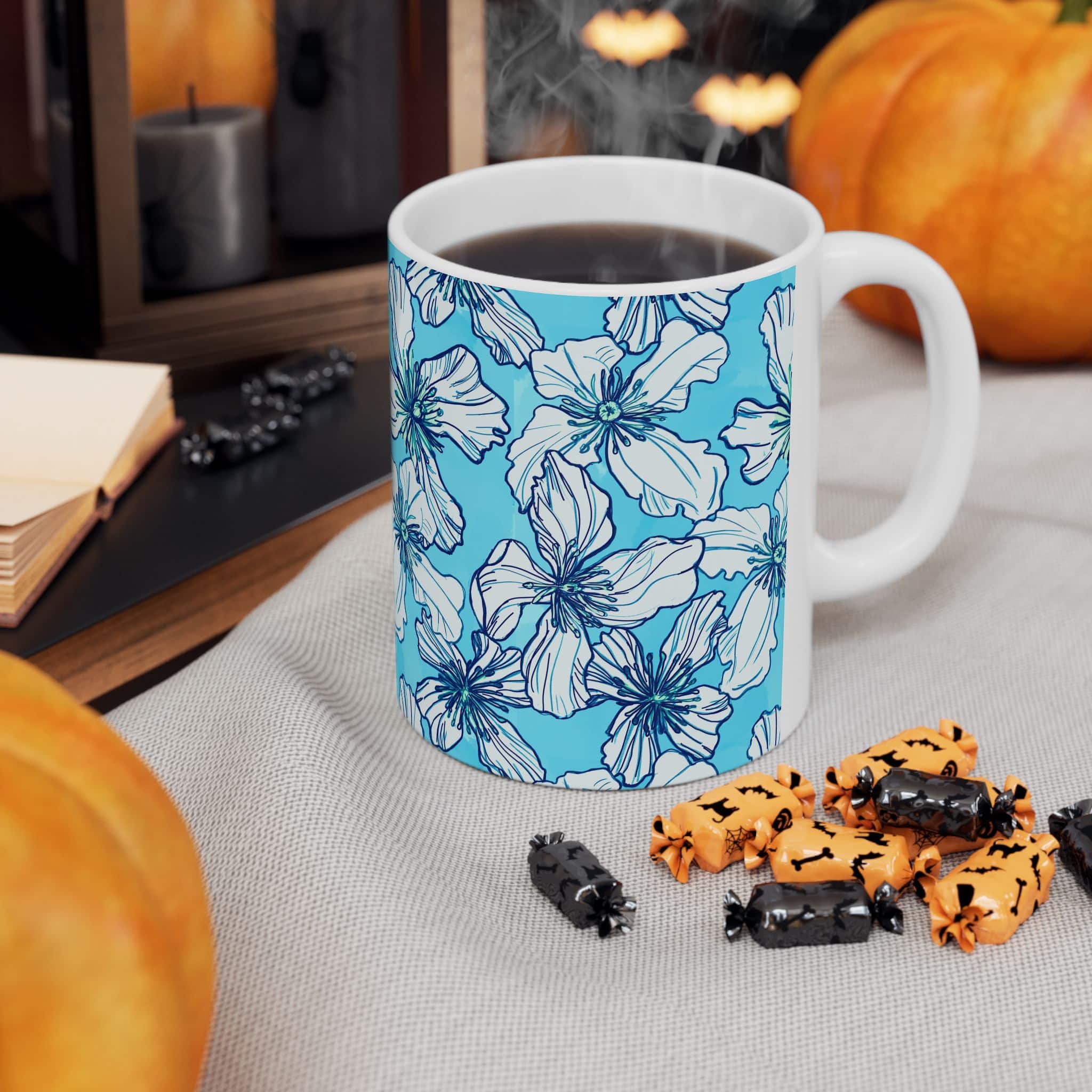 Clematis Floral Ceramic Mug — Cornflower Blue Pattern 11oz & 15oz - Image 4