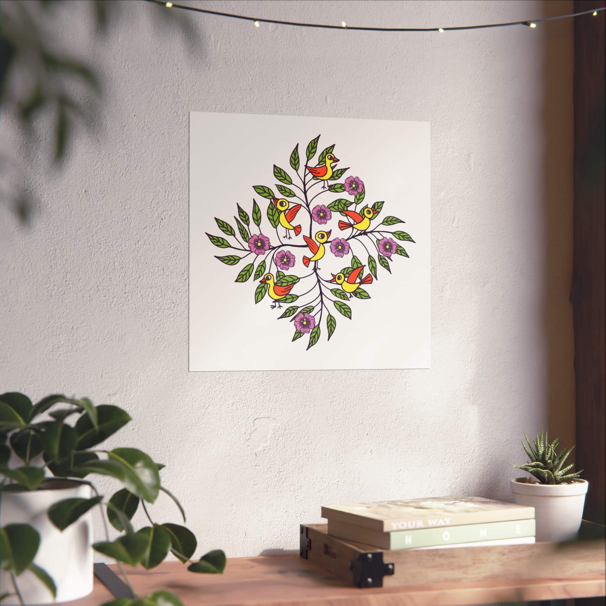 Fine Art Poster — Colorful Folk Birds & Floral Print (Botanical Wall Art) - Image 3