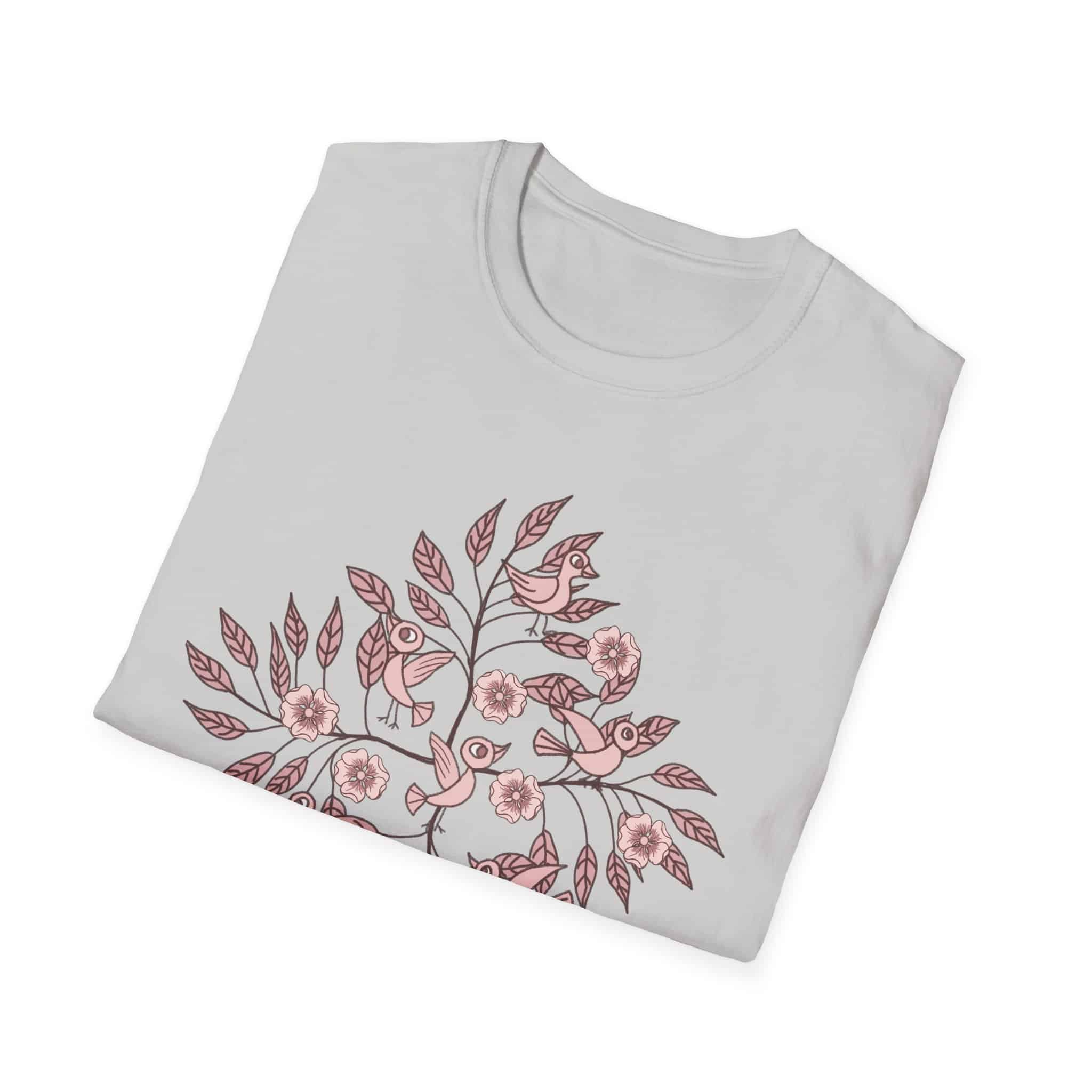 Floral Bird Branch T‑Shirt — Vintage Rose Botanical Graphic Tee - Image 9