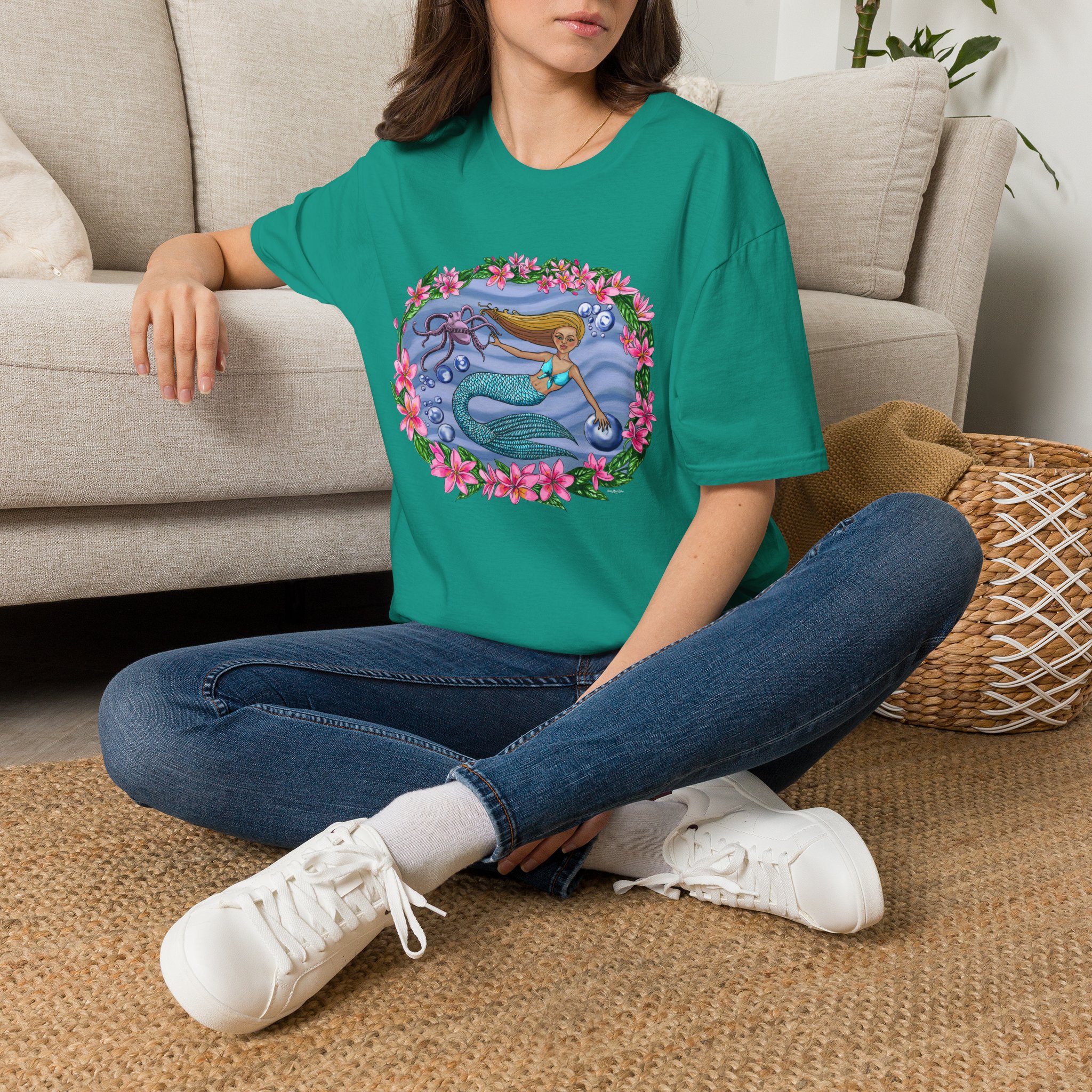 Mermaid With Octopus Beach Vibes T-Shirt — Tropical Floral Ocean Graphic - Image 20
