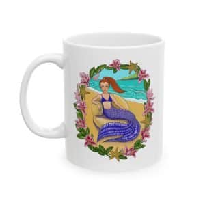 Floral Purple Tailed Mermaid Sisters Ceramic Mug (11oz, 15oz)