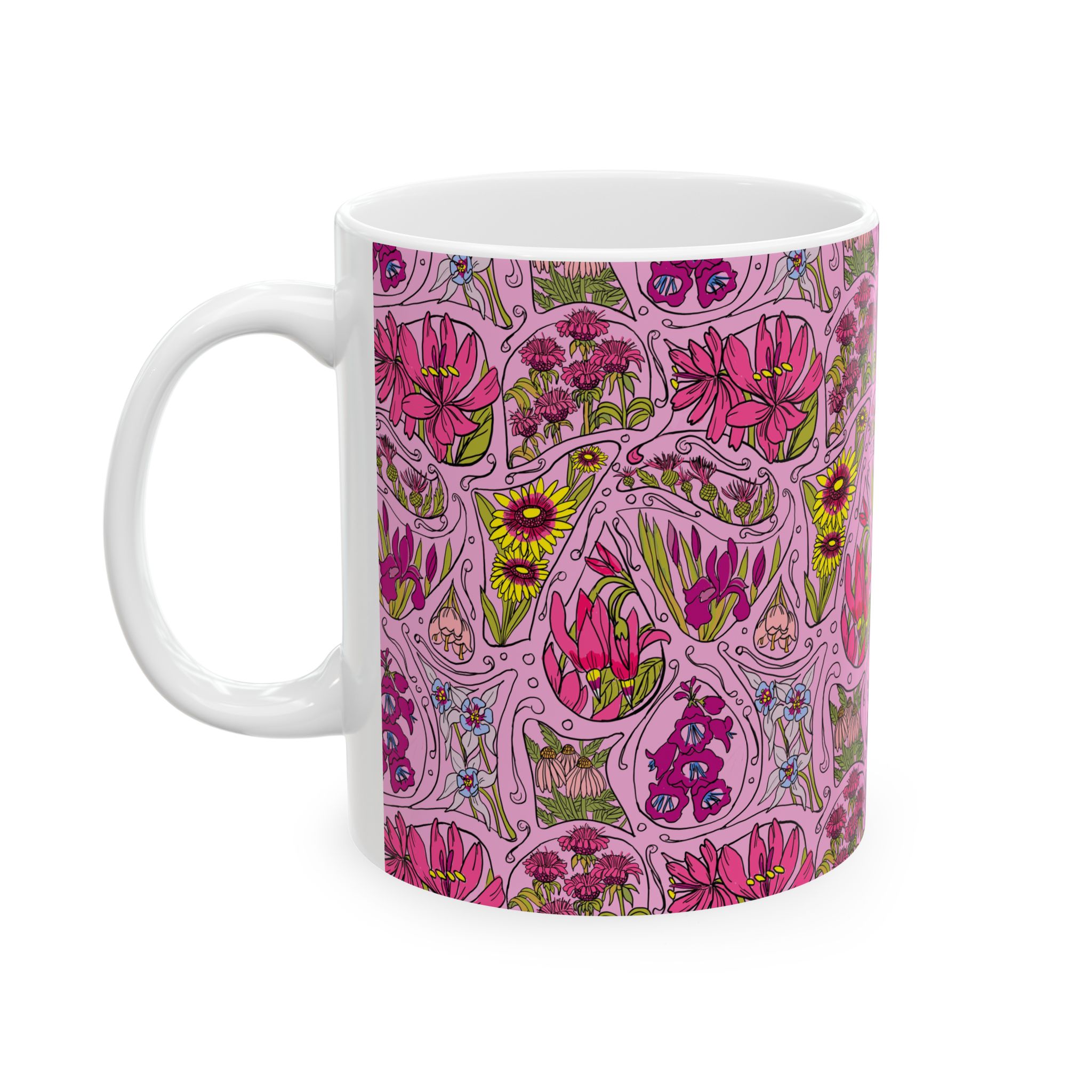 Pink Wildflower Ceramic Mug — 11oz & 15oz