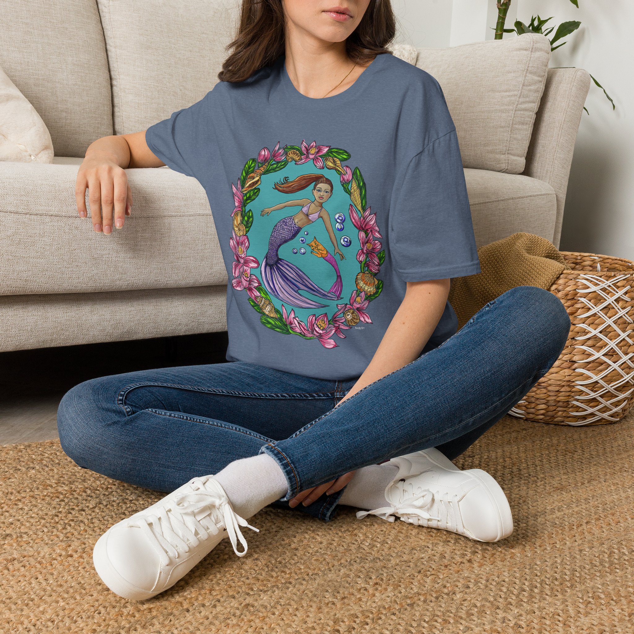 Mercat with Mermaid Beach Vibes T-Shirt — Tropical Floral Ocean Graphic - Image 20