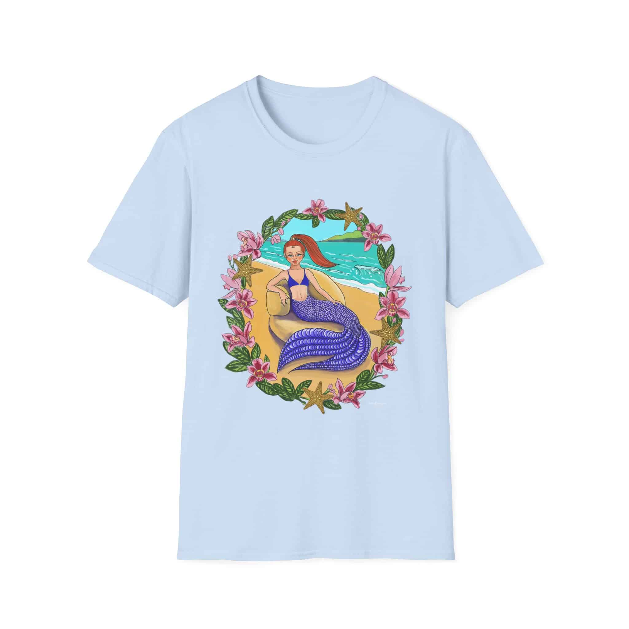 Red-Headed Mermaid Beach Vibes T-Shirt — Tropical Floral Ocean Graphic - Image 30