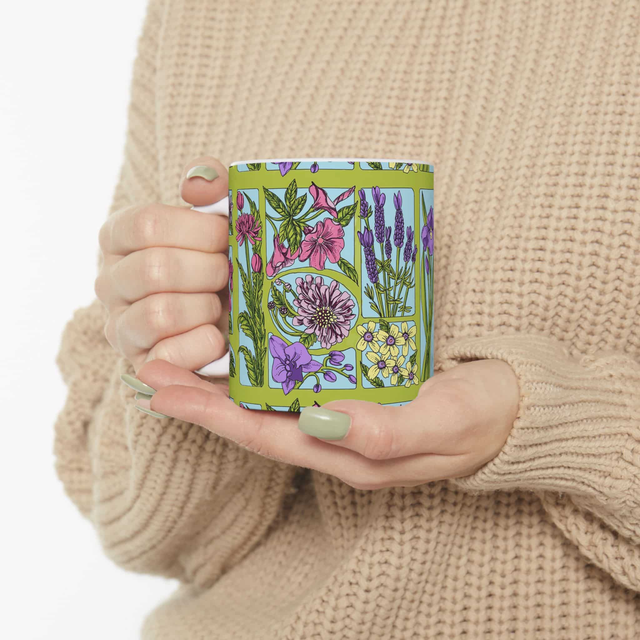 Botanical Patchwork Ceramic Mug — Floral Garden Coffee Cup (11oz/15oz) - Image 5