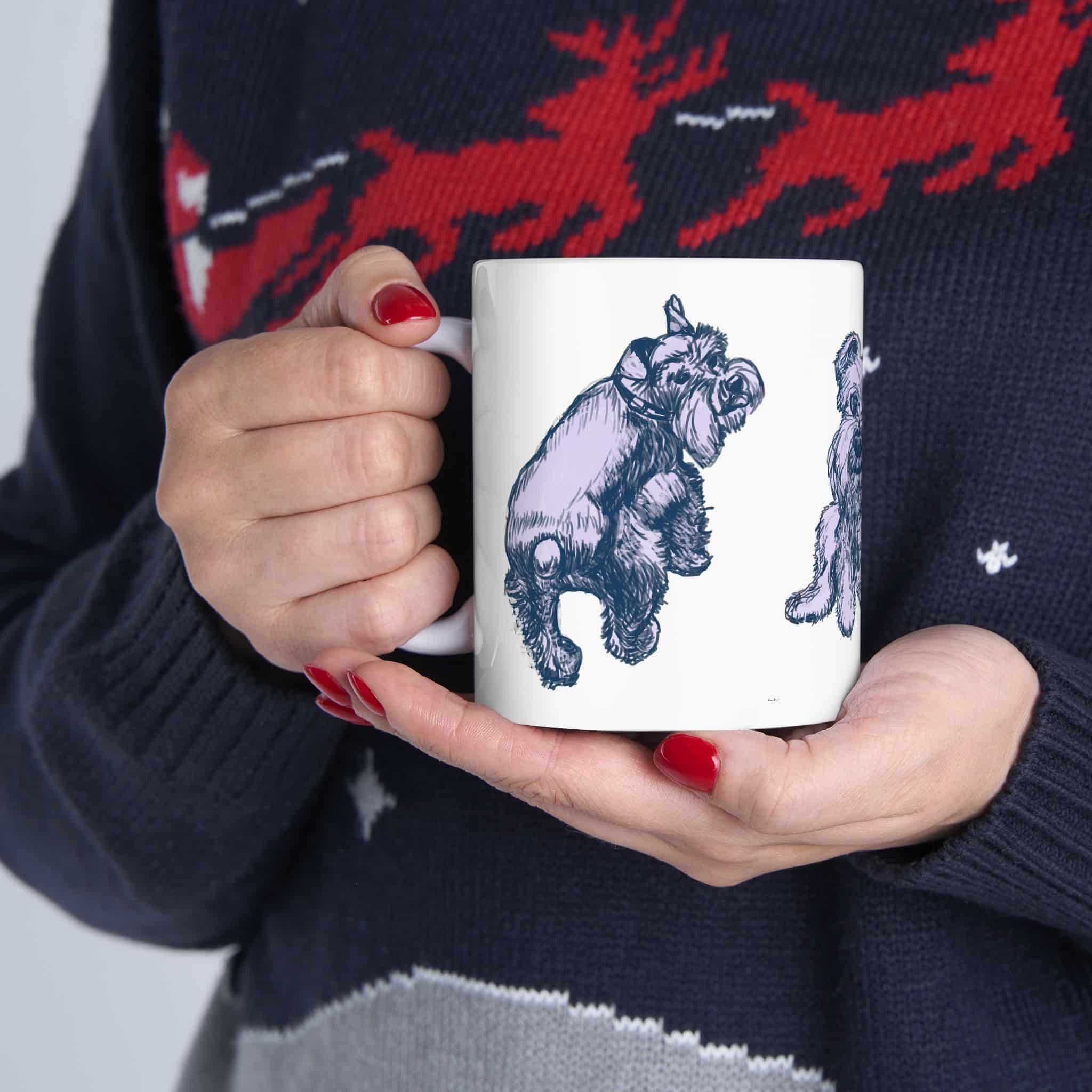 Hand Drawn Schnauzer Sketchs Ceramic Mug — Illustrated Dog Lover Coffee Cup (11oz, 15oz) - Image 4