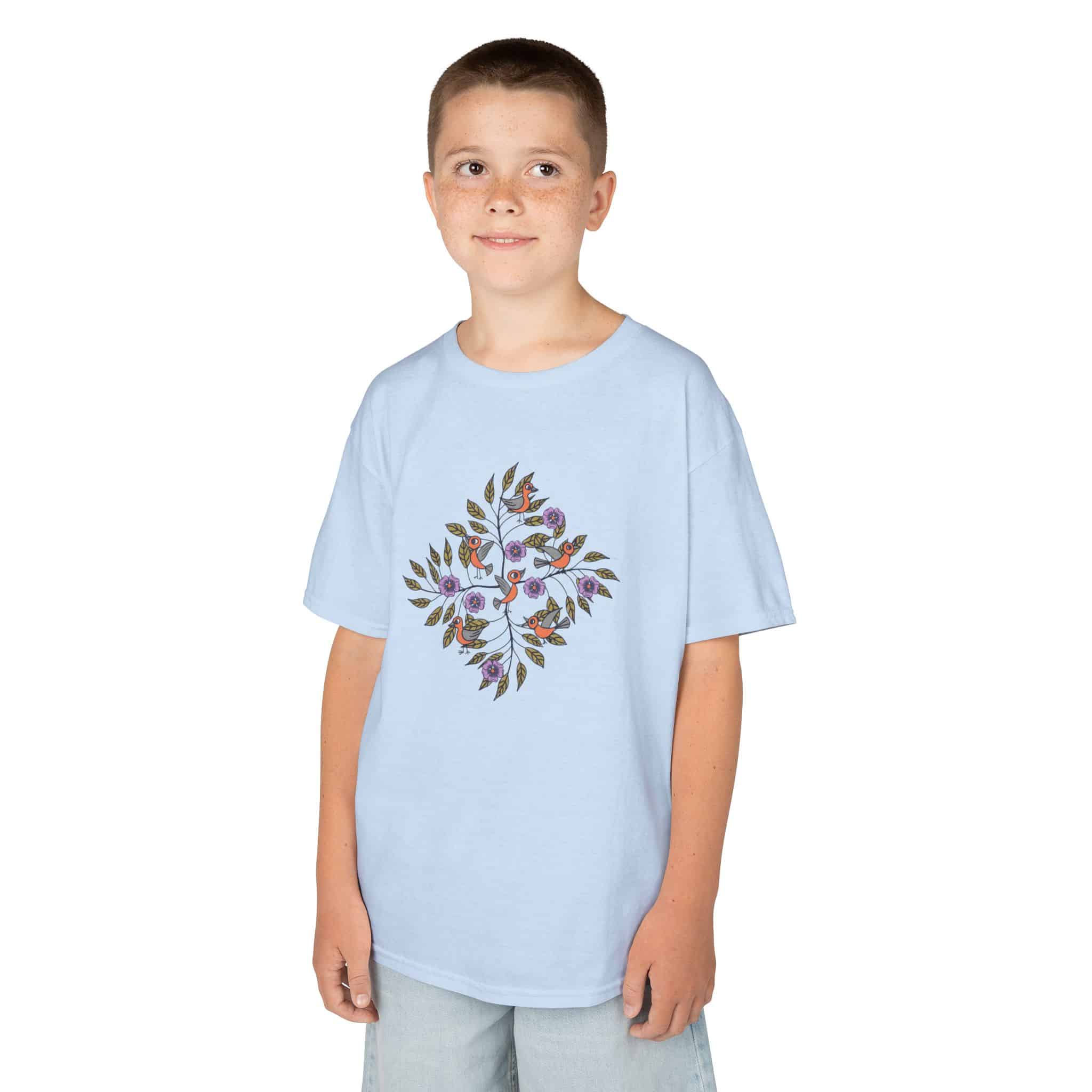 Kids Tee — Colorful Leaf Bird and Floral Mosaic Graphic Kids T-Shirt | Nature-Inspired Autumn Shirt for Boys & Girls - Image 7