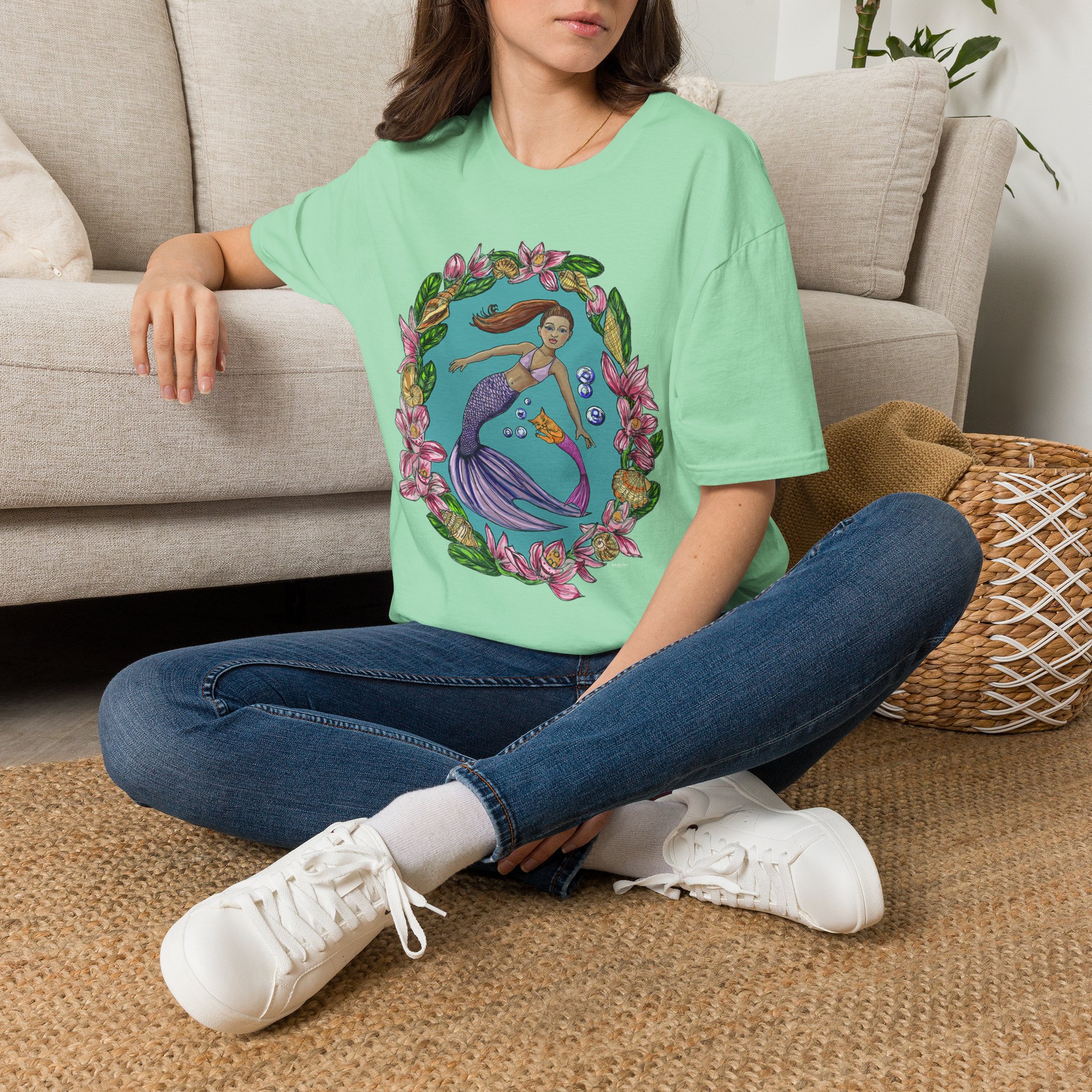 Mercat with Mermaid Beach Vibes T-Shirt — Tropical Floral Ocean Graphic - Image 32