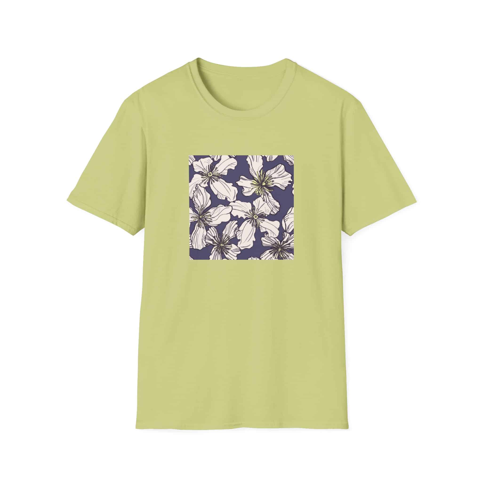 Floral Square Tee — White Clematis Print T-Shirt - Image 12