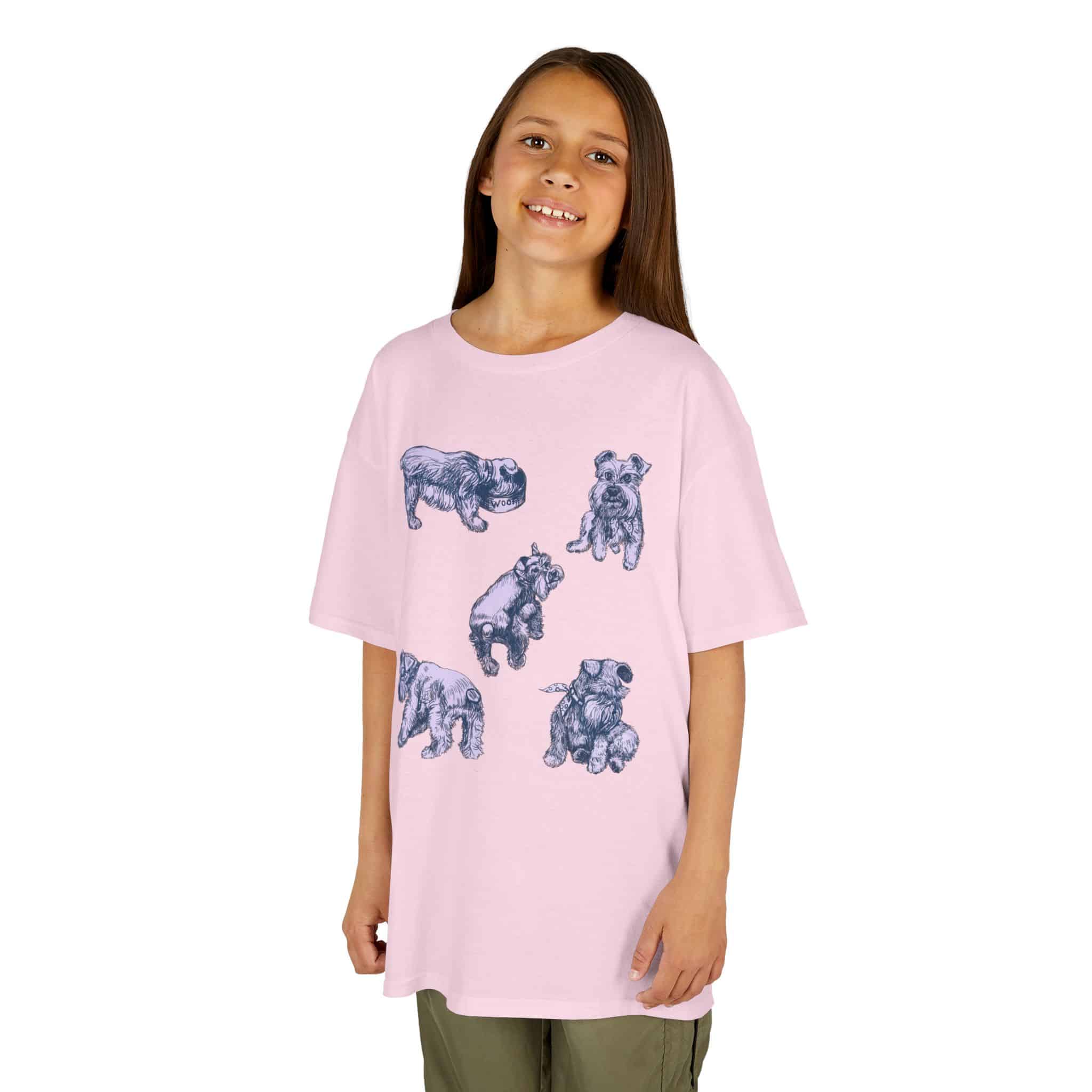 Kids Tee — Cute Schnauzer Puppy Sketches Cotton T‑Shirt - Image 3