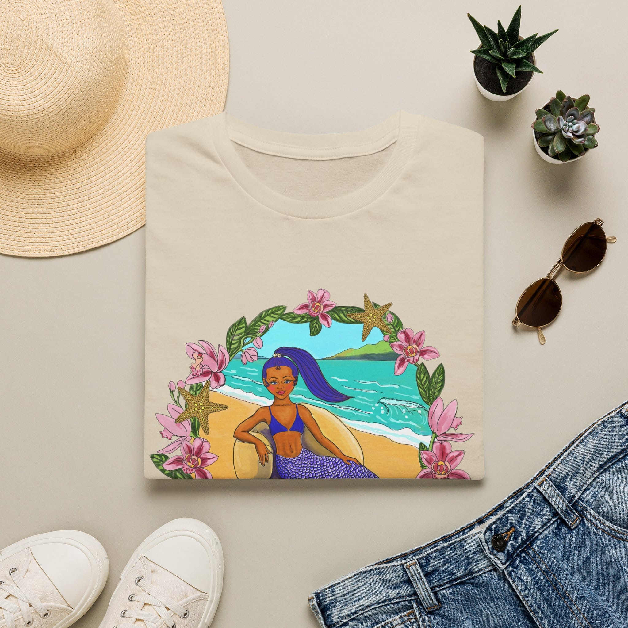 Blue-Haired Mermaid2 Beach Vibes T-Shirt — Tropical Floral Ocean Graphic - Image 28