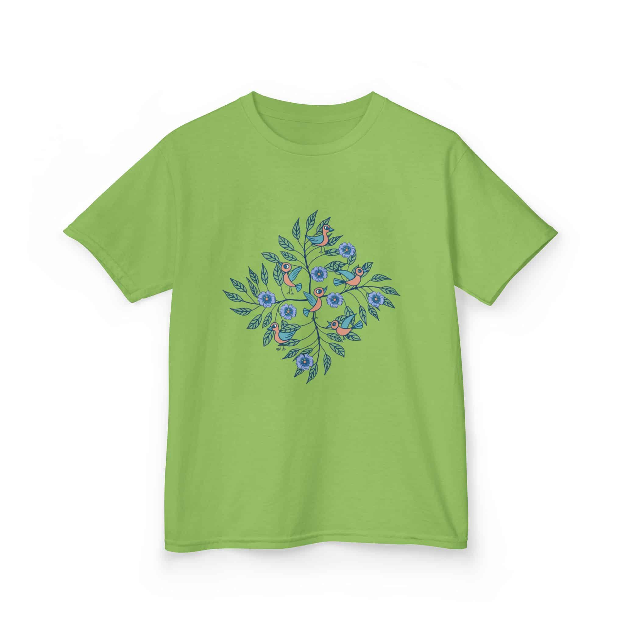 Kids Tee — Stick Figure Birds Floral Leaf Diamond Graphic - Image 12