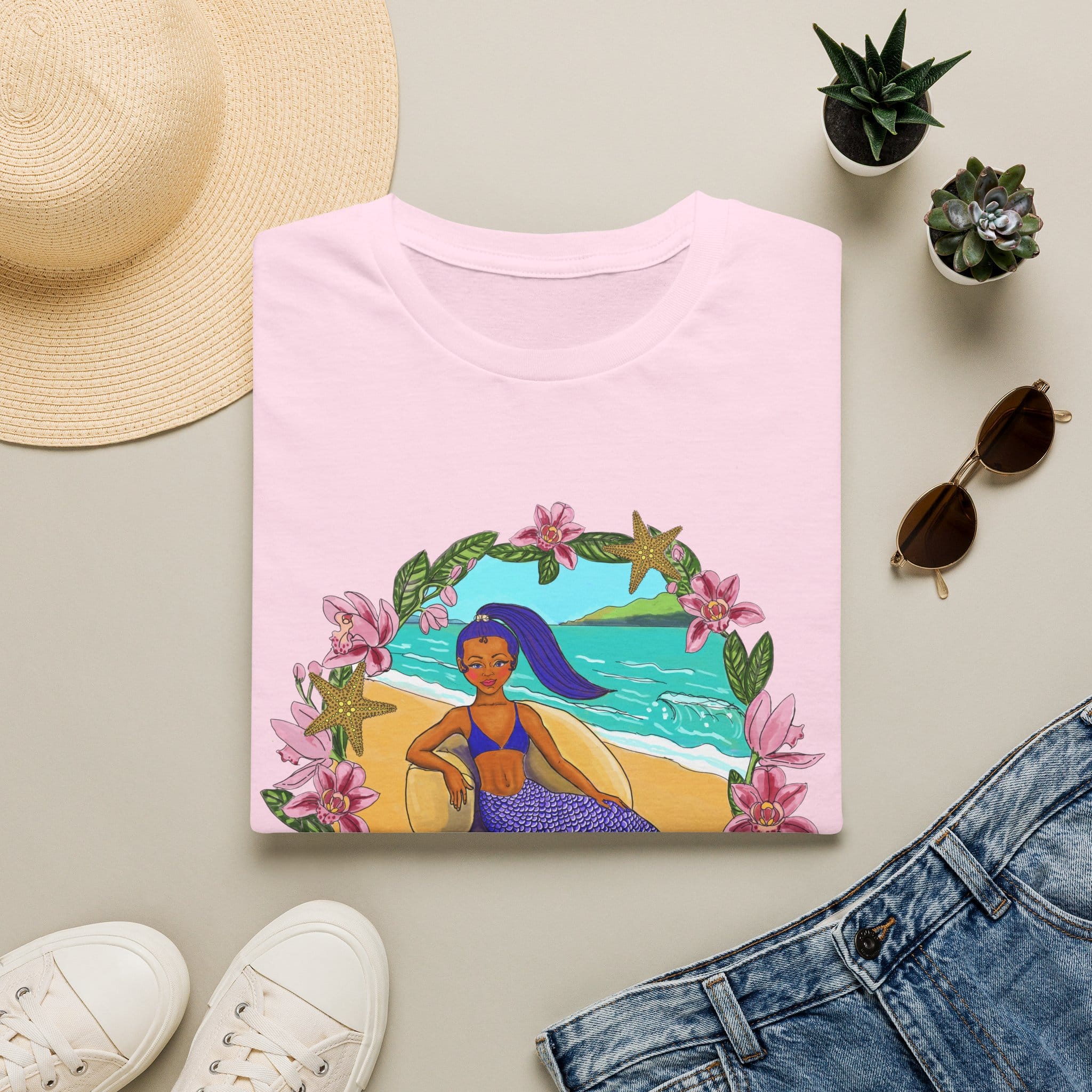 Blue-Haired Mermaid2 Beach Vibes T-Shirt — Tropical Floral Ocean Graphic - Image 7