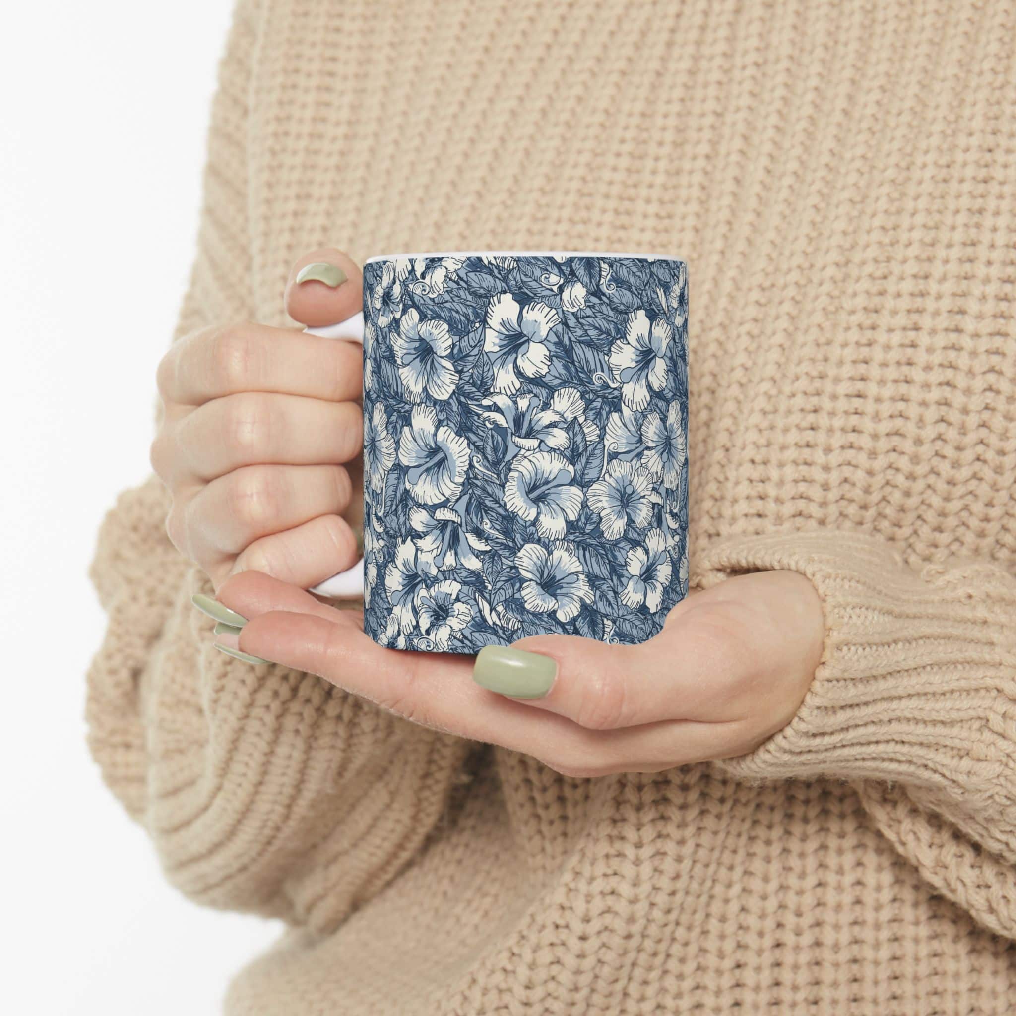 Blue Floral Ceramic Mug — Hand-Drawn Hibiscus Pattern (11oz & 15oz) - Image 5