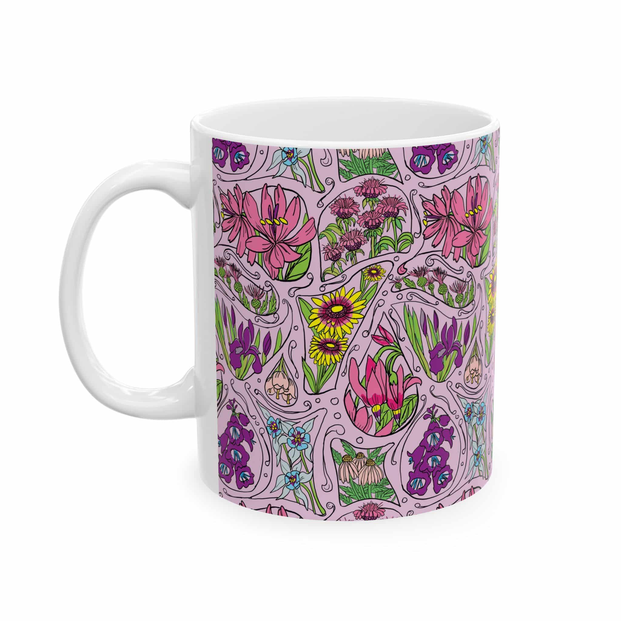 Wildflower Ceramic Mug — Pink Spring Blooms (11oz, 15oz)