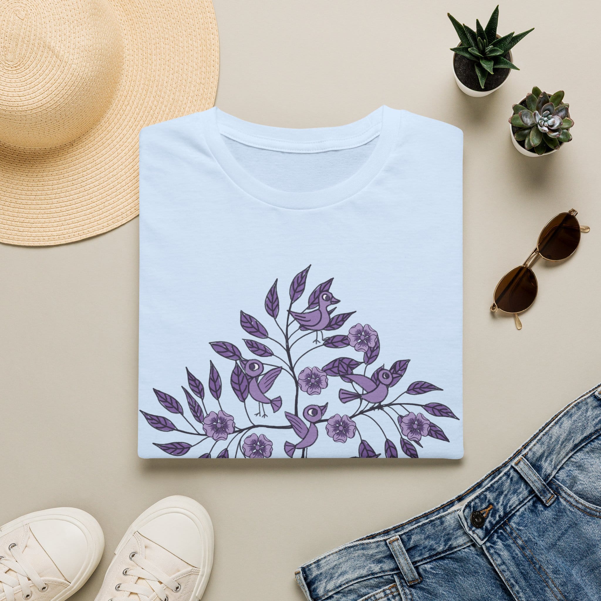 Floral Bird Tee — Purple Botanical Branch Graphic T-Shirt - Image 4