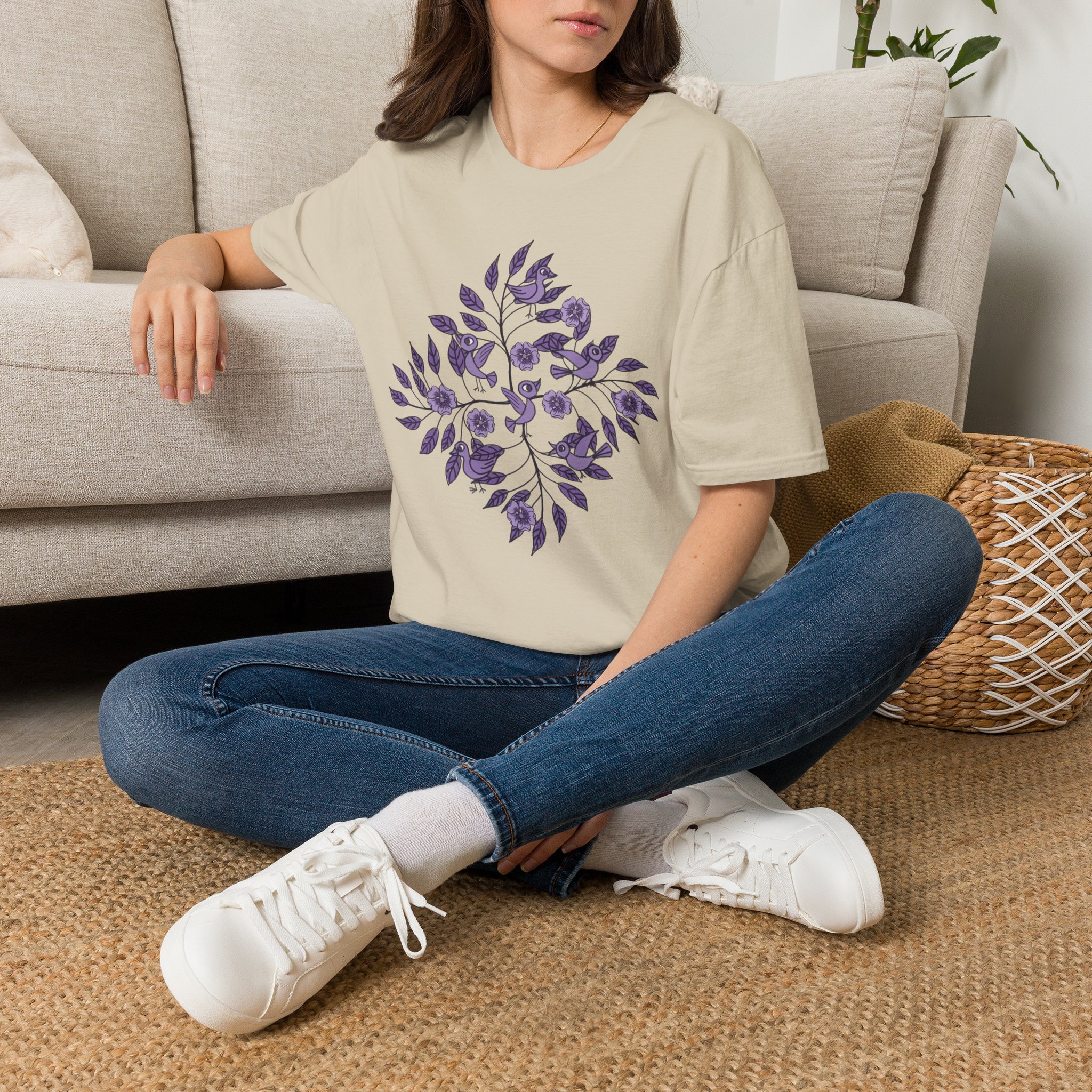Floral Bird Tee — Purple Botanical Branch Graphic T-Shirt - Image 18