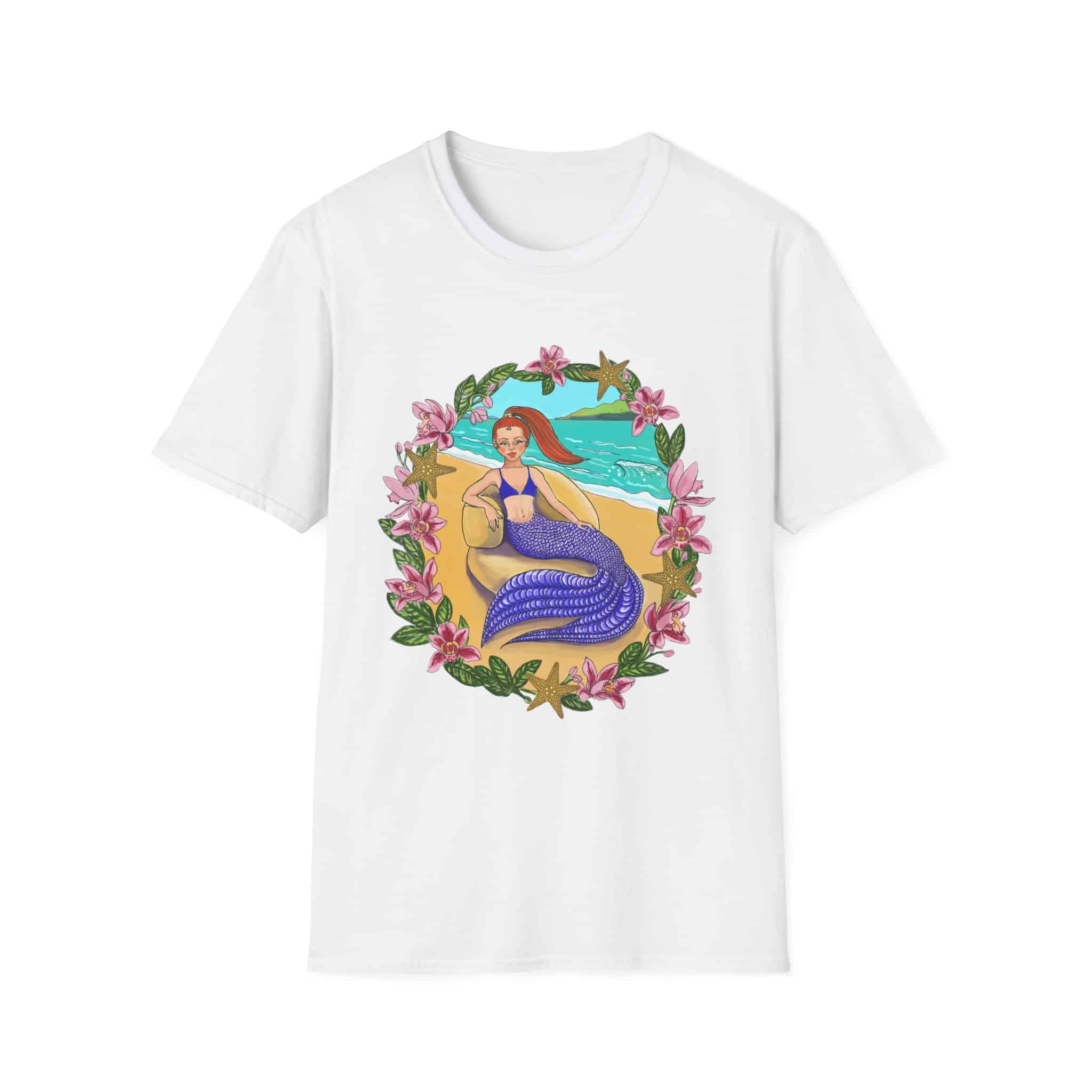 Red-Headed Mermaid Beach Vibes T-Shirt — Tropical Floral Ocean Graphic - Image 12