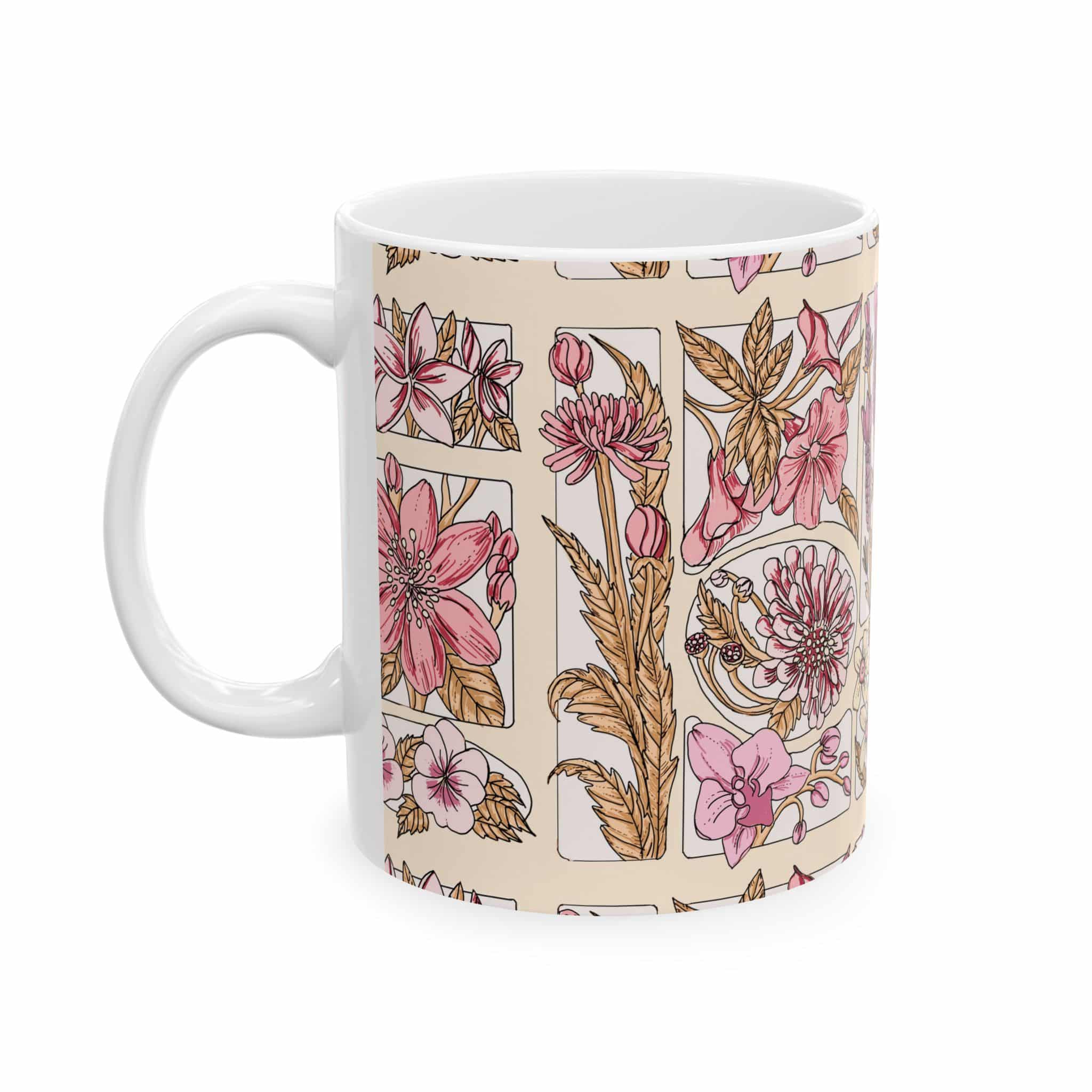 Floral Herbarium Ceramic Mug — Vintage Botanical 11oz/15oz