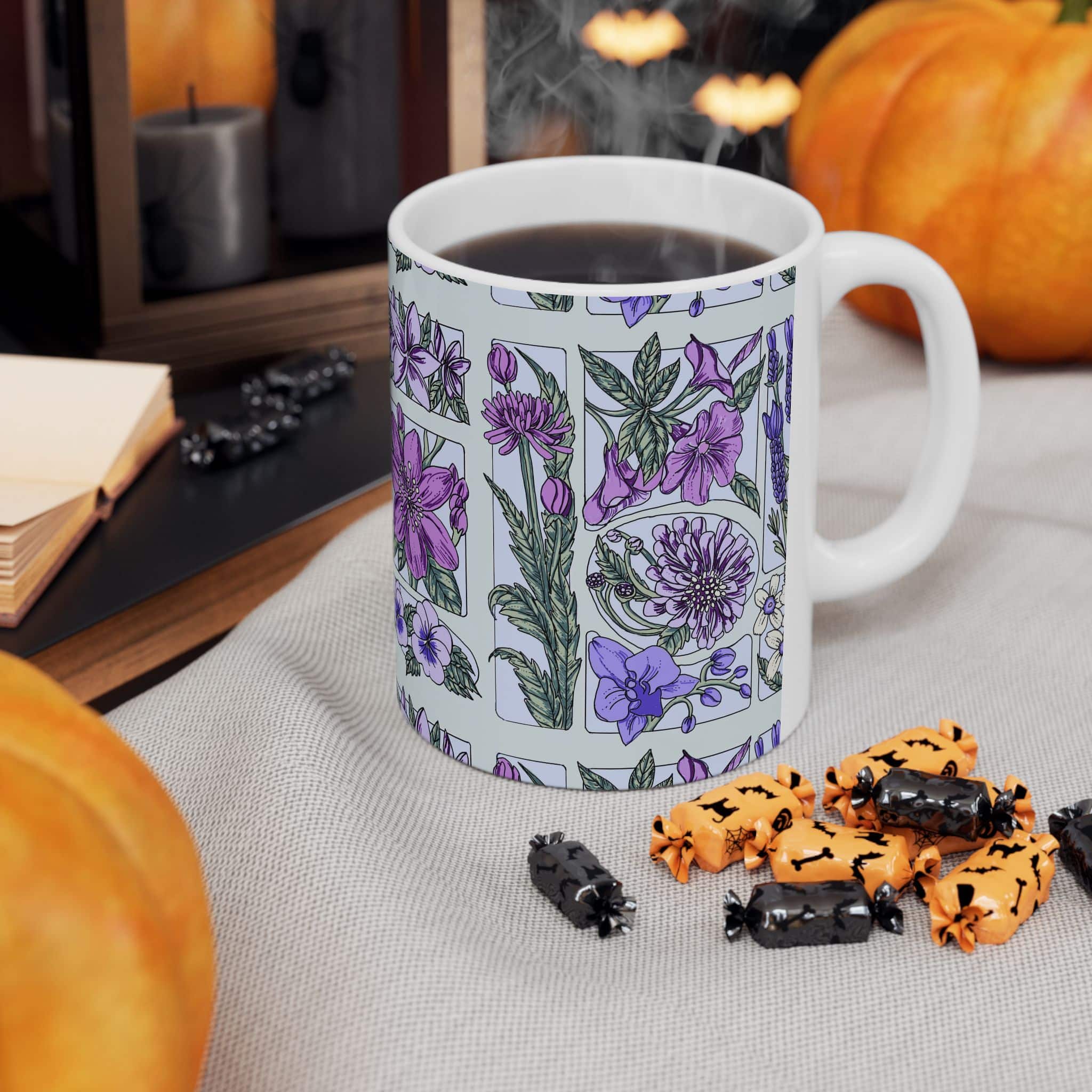 Floral Lavender & Violet Botanical Ceramic Mug (11oz, 15oz) - Image 4