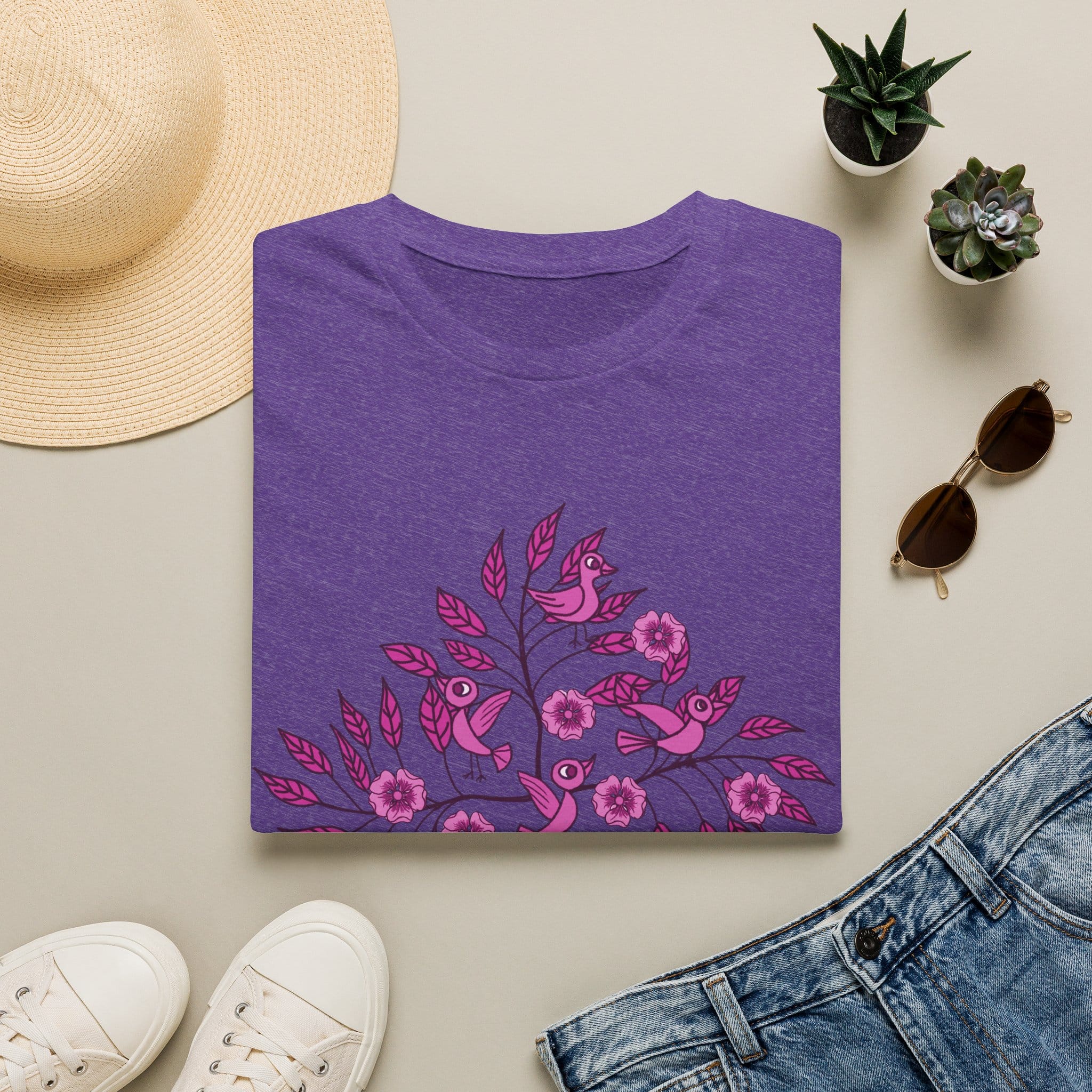 Floral Bird Branch T-Shirt —Pink Blossoms Graphic Tee - Image 21