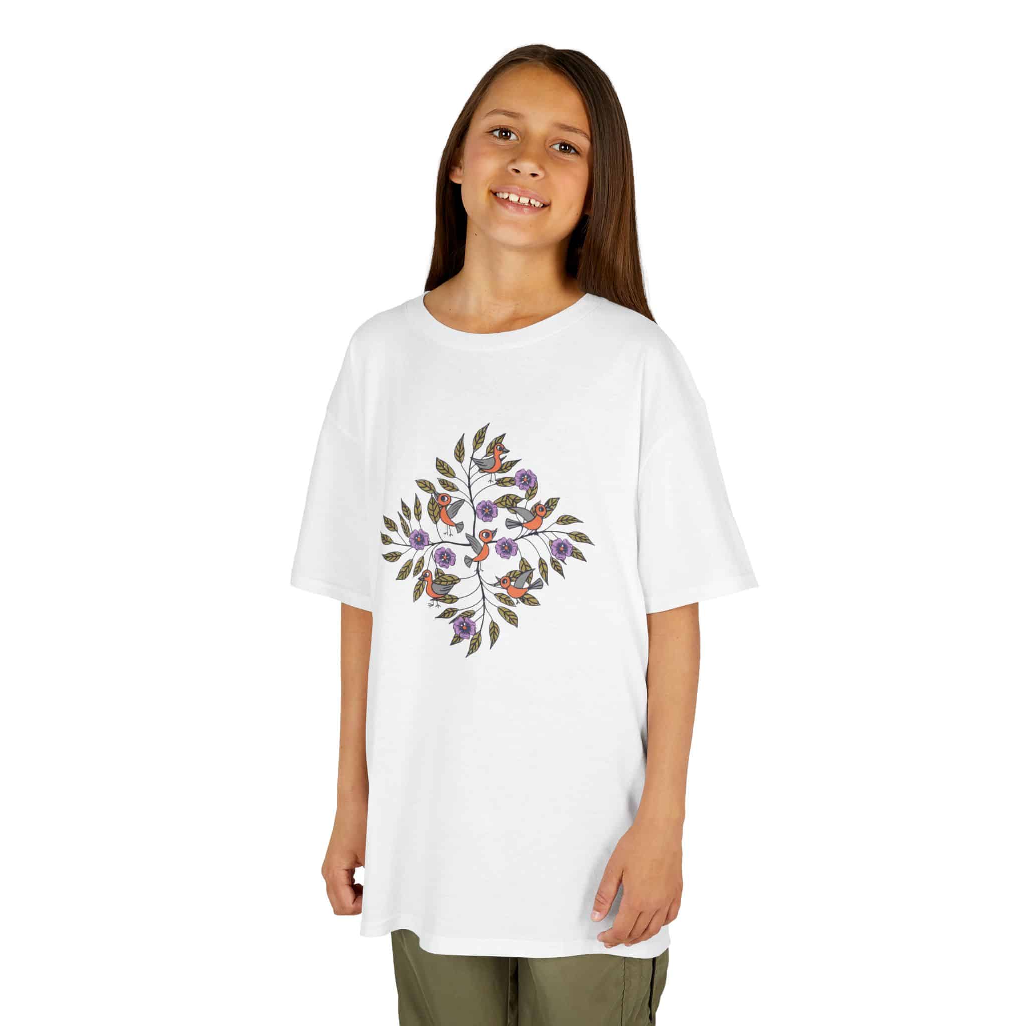 Kids Tee — Colorful Leaf Bird and Floral Mosaic Graphic Kids T-Shirt | Nature-Inspired Autumn Shirt for Boys & Girls - Image 10