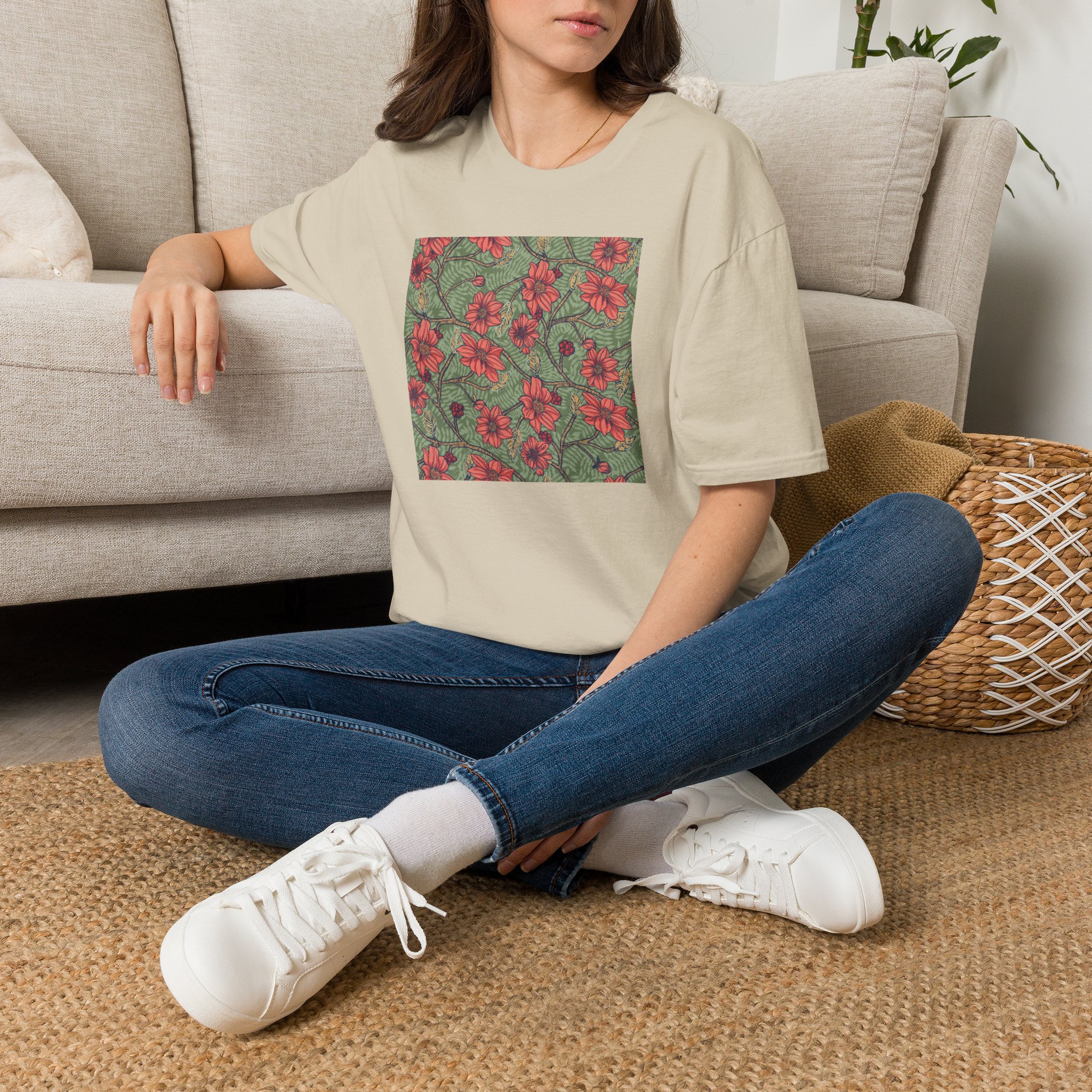 Floral Hibiscus Pattern T-Shirt — Vintage Tropical Flower Tee - Image 8