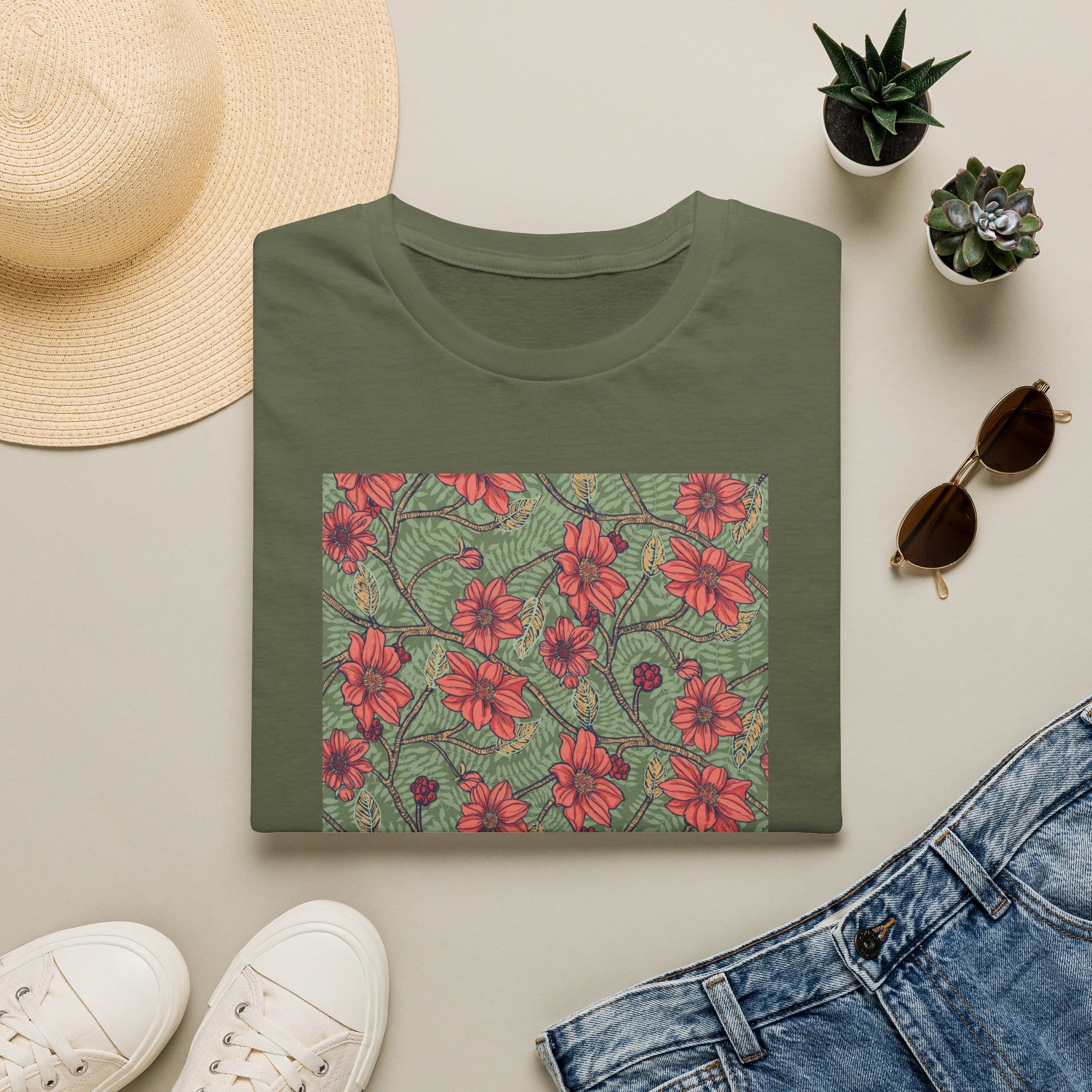 Floral Hibiscus Pattern T-Shirt — Vintage Tropical Flower Tee - Image 4