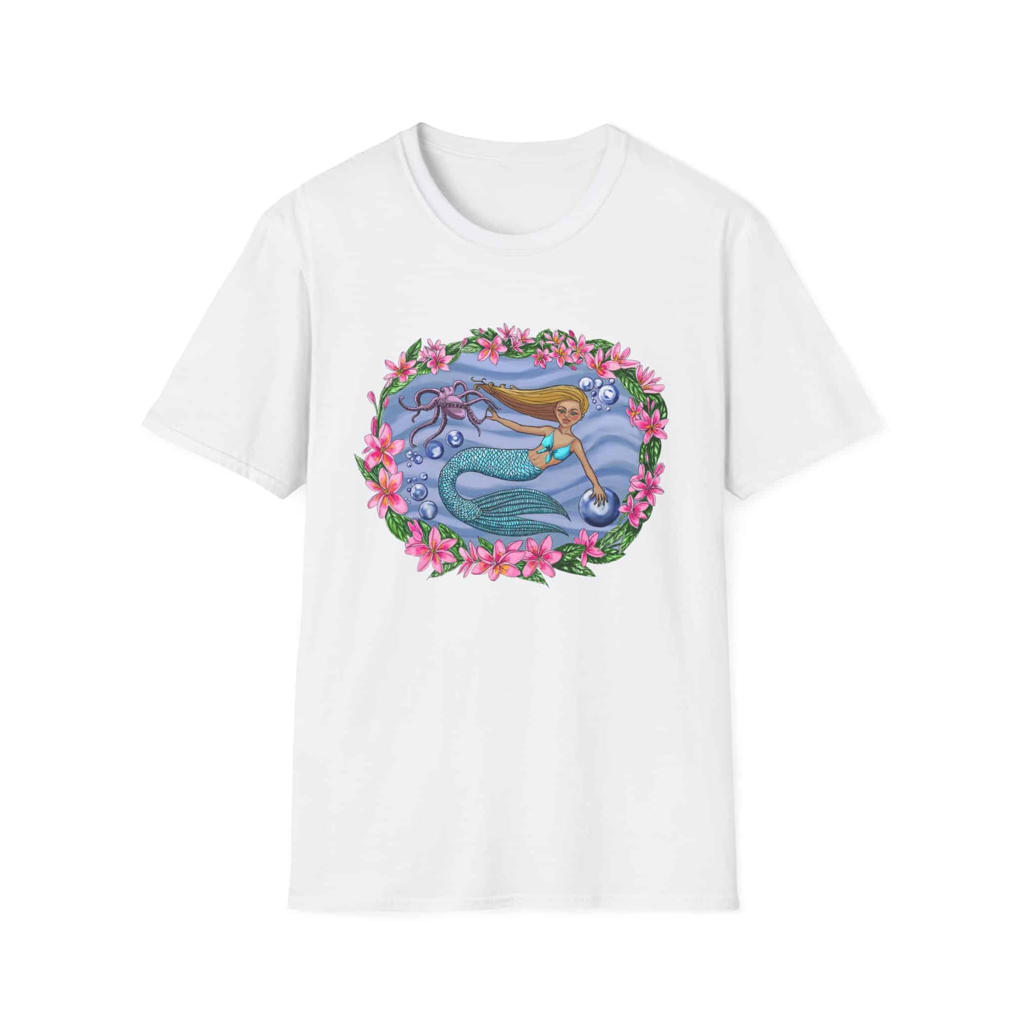 Mermaid With Octopus Beach Vibes T-Shirt — Tropical Floral Ocean Graphic - Image 9