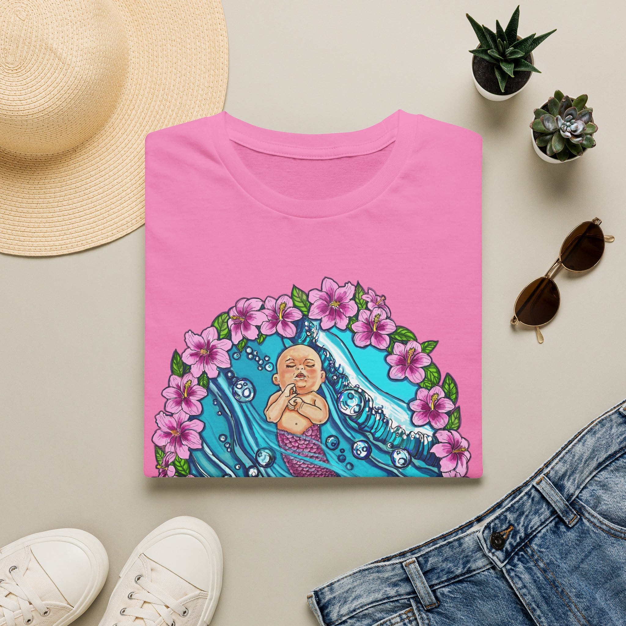 Waves Baby Mermaid Beach Vibes T-Shirt — Tropical Floral Ocean Graphic - Image 25