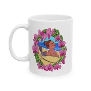 Mermaid Toddler Ceramic Mug — Baby Girl Mermaid in Floral Wreath (11oz & 15oz)
