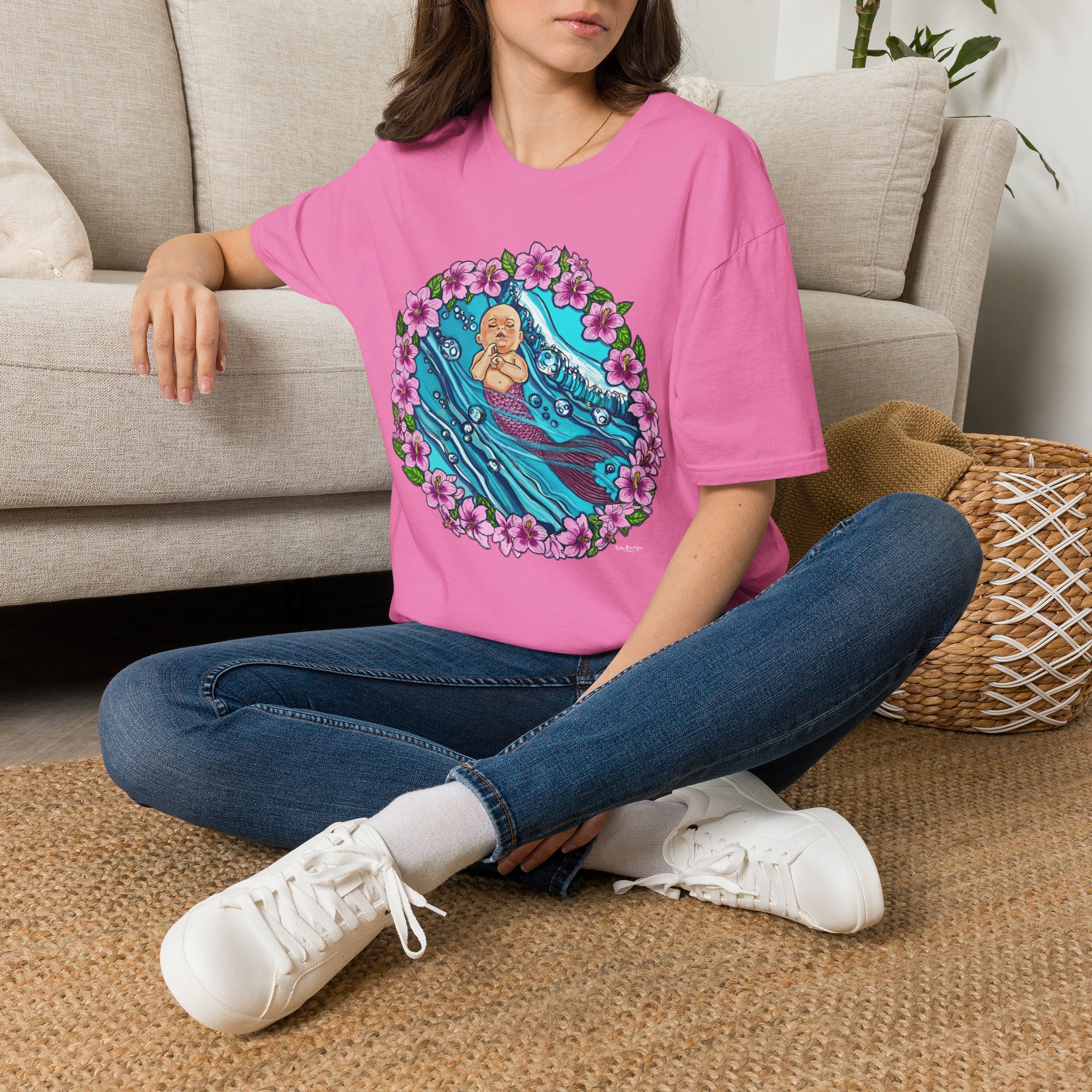 Waves Baby Mermaid Beach Vibes T-Shirt — Tropical Floral Ocean Graphic - Image 26