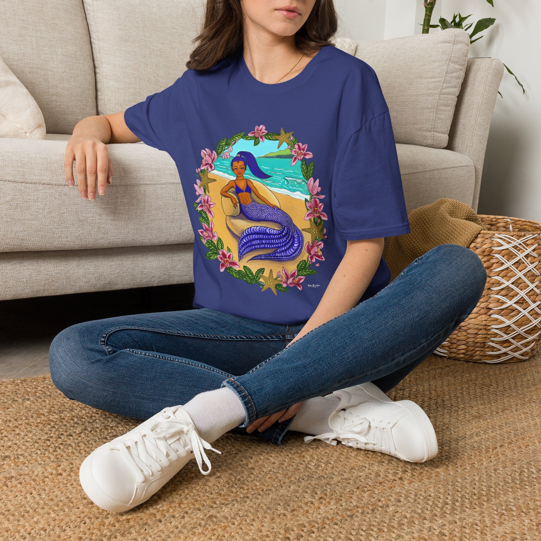 Blue-Haired Mermaid2 Beach Vibes T-Shirt — Tropical Floral Ocean Graphic - Image 5