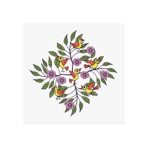 Fine Art Poster — Colorful Folk Birds & Floral Print (Botanical Wall Art)