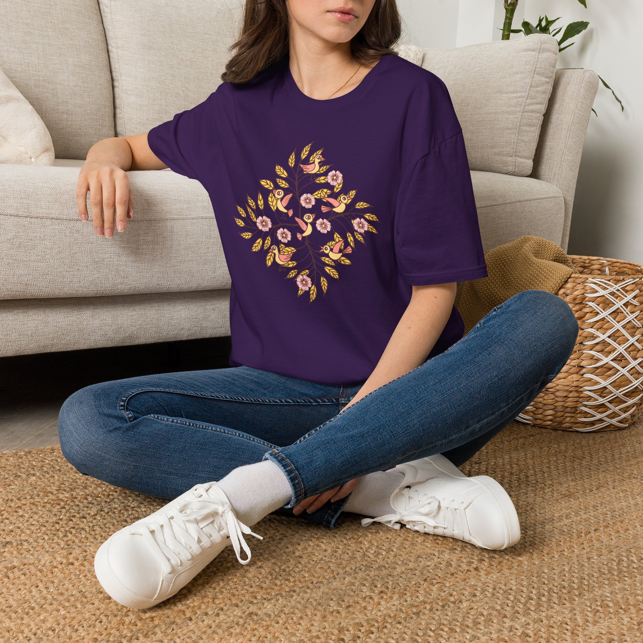 Floral Bird Tree T-Shirt — Boho Botanical Tee with Pink Blossoms - Image 18