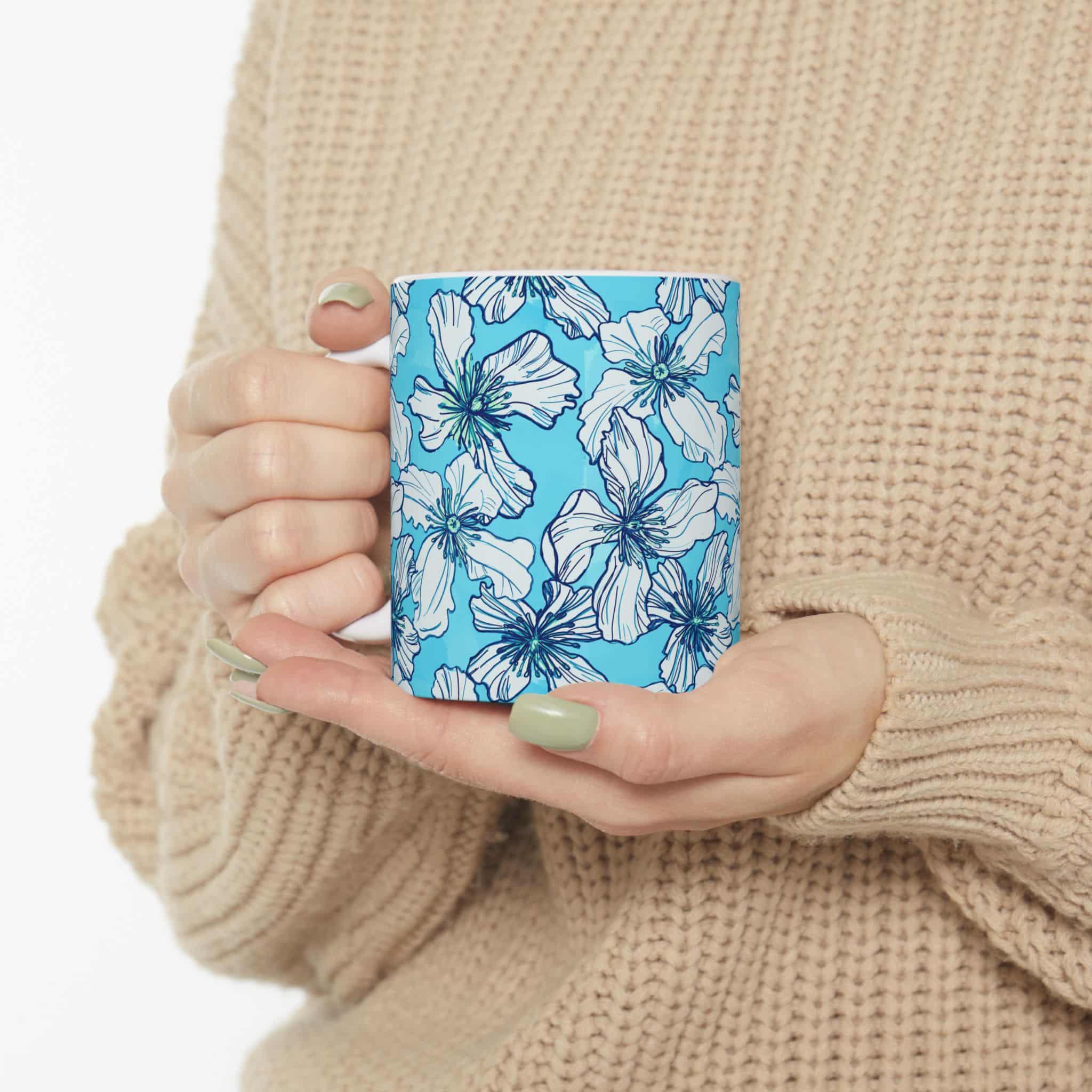 Clematis Floral Ceramic Mug — Cornflower Blue Pattern 11oz & 15oz - Image 5