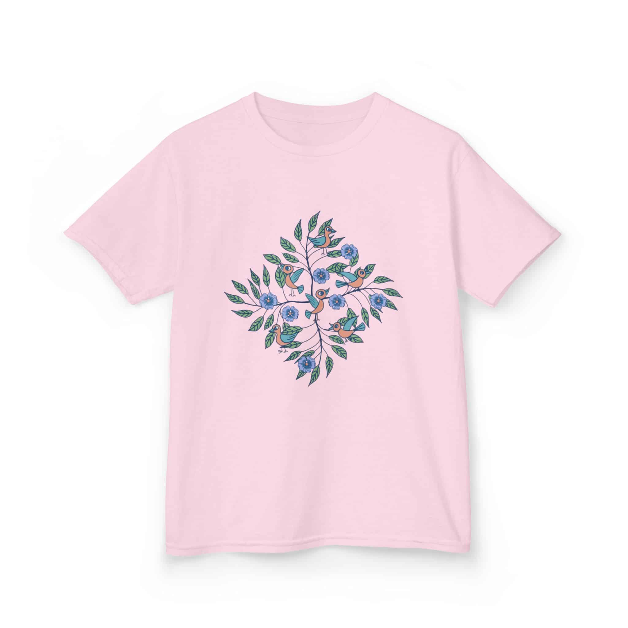 Kids Tee — Stick Figure Birds Floral Leaf Diamond Graphic - Image 2
