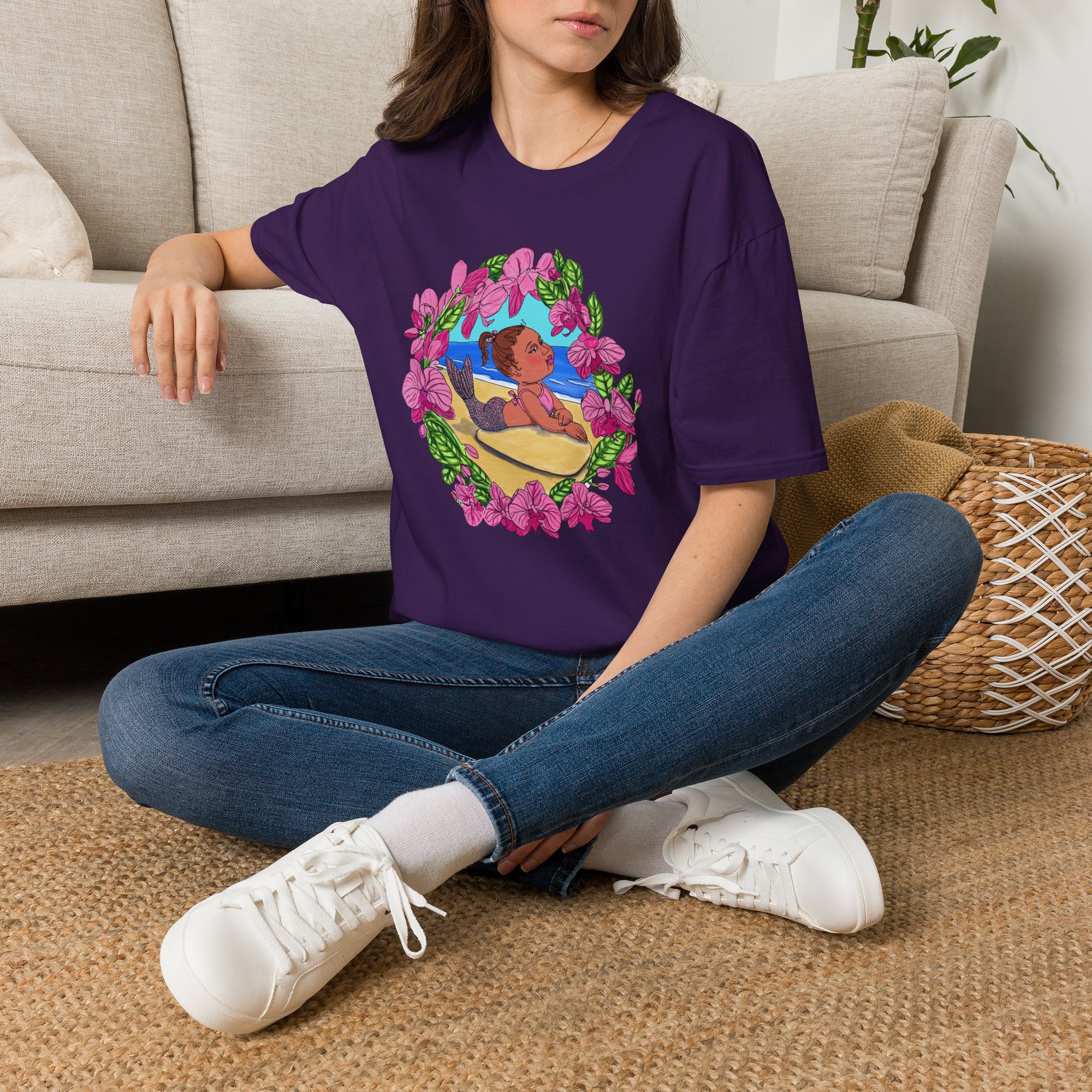 Mer-Toddler Sunbathing Beach Vibes T-Shirt — Tropical Floral Ocean Graphic - Image 2