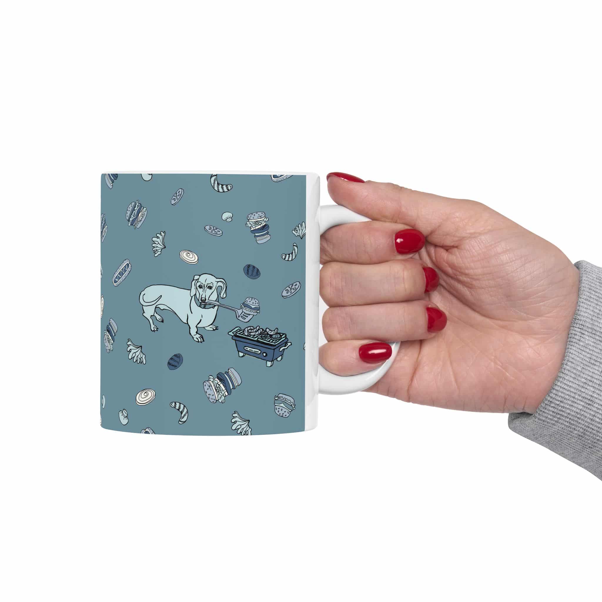 Dachshund Hibachi Cookout Ceramic Mug – Hot Dog Pattern (11oz, 15oz) - Image 3
