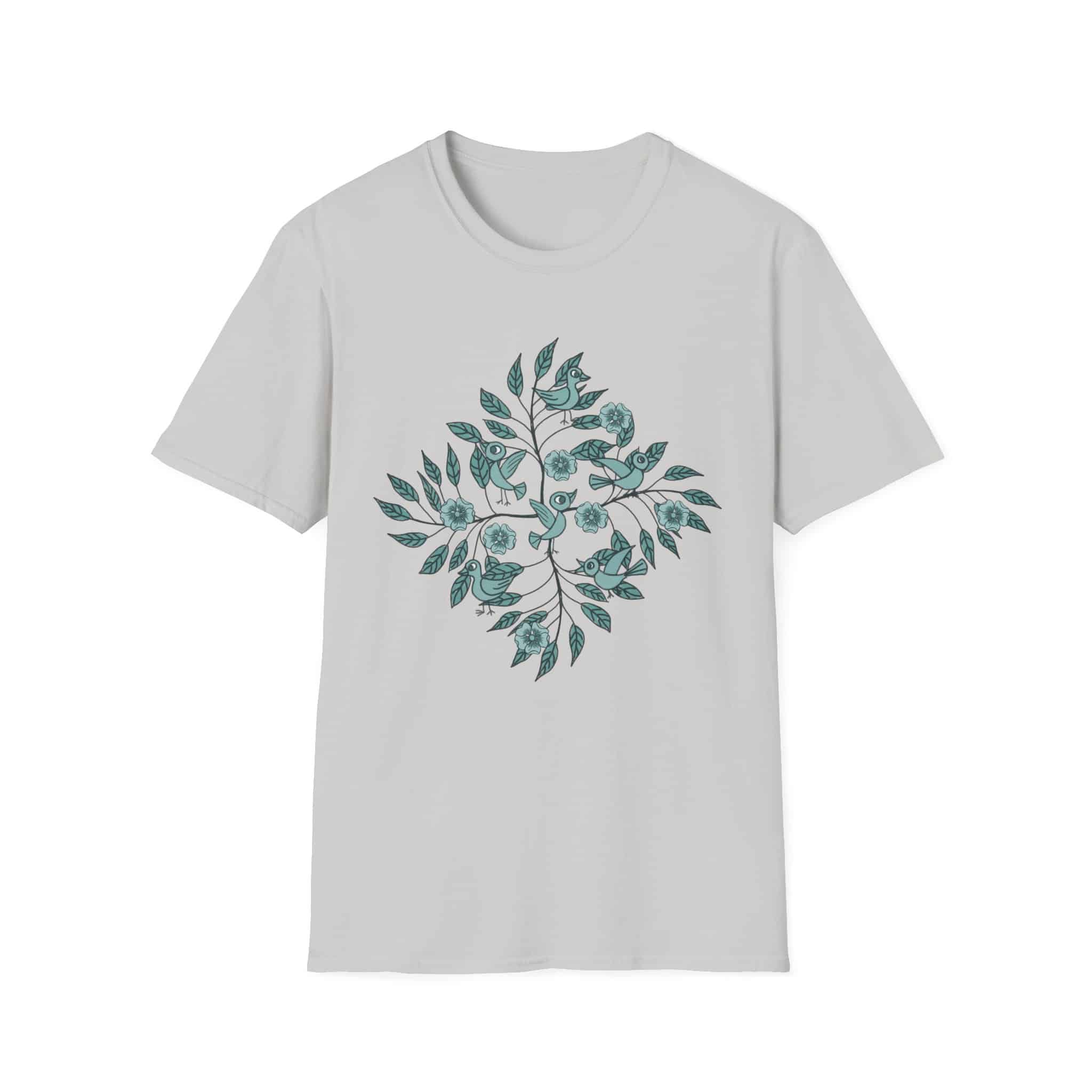 Botanical Bird Tee — Teal Floral Branch Graphic T-Shirt - Image 5