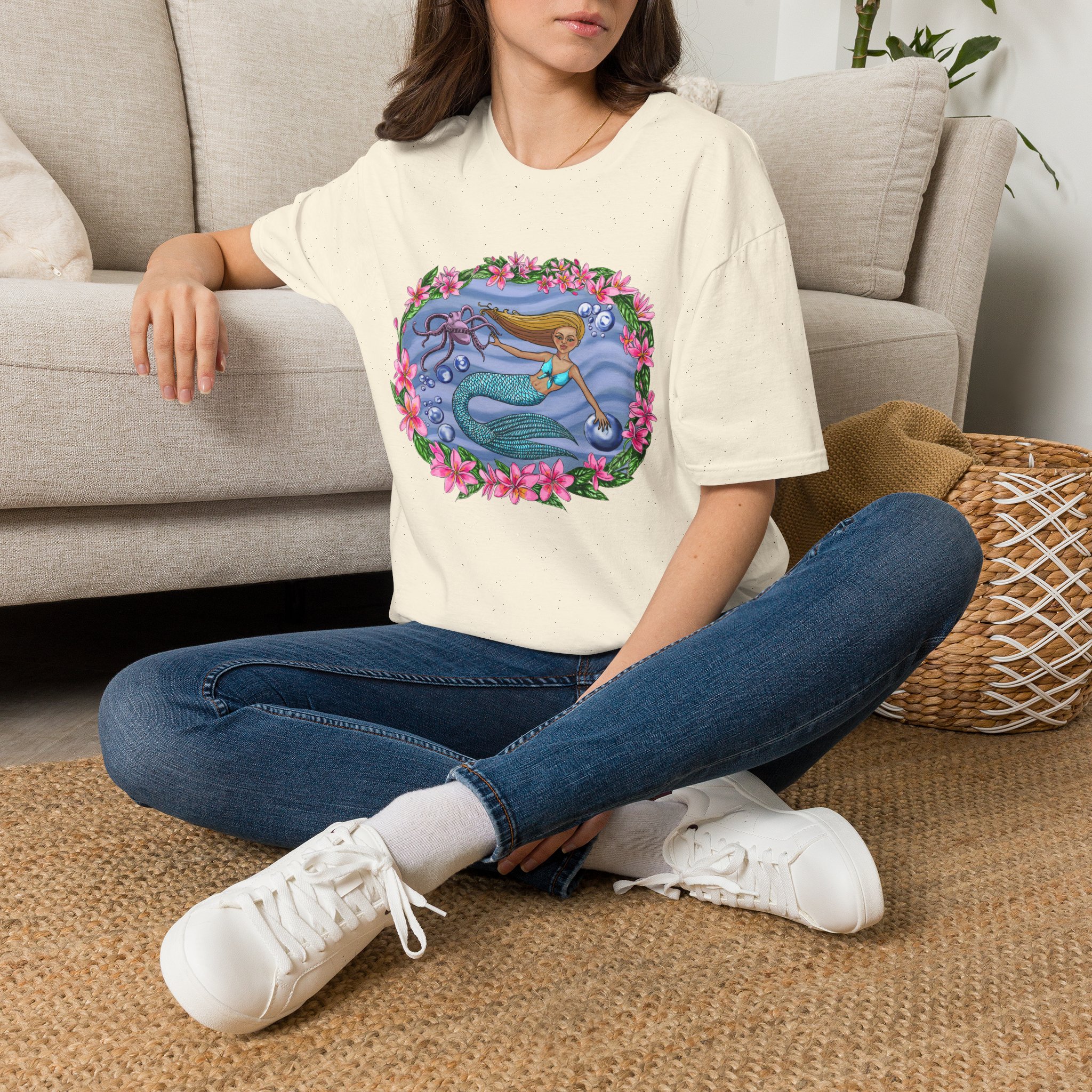 Mermaid With Octopus Beach Vibes T-Shirt — Tropical Floral Ocean Graphic - Image 11