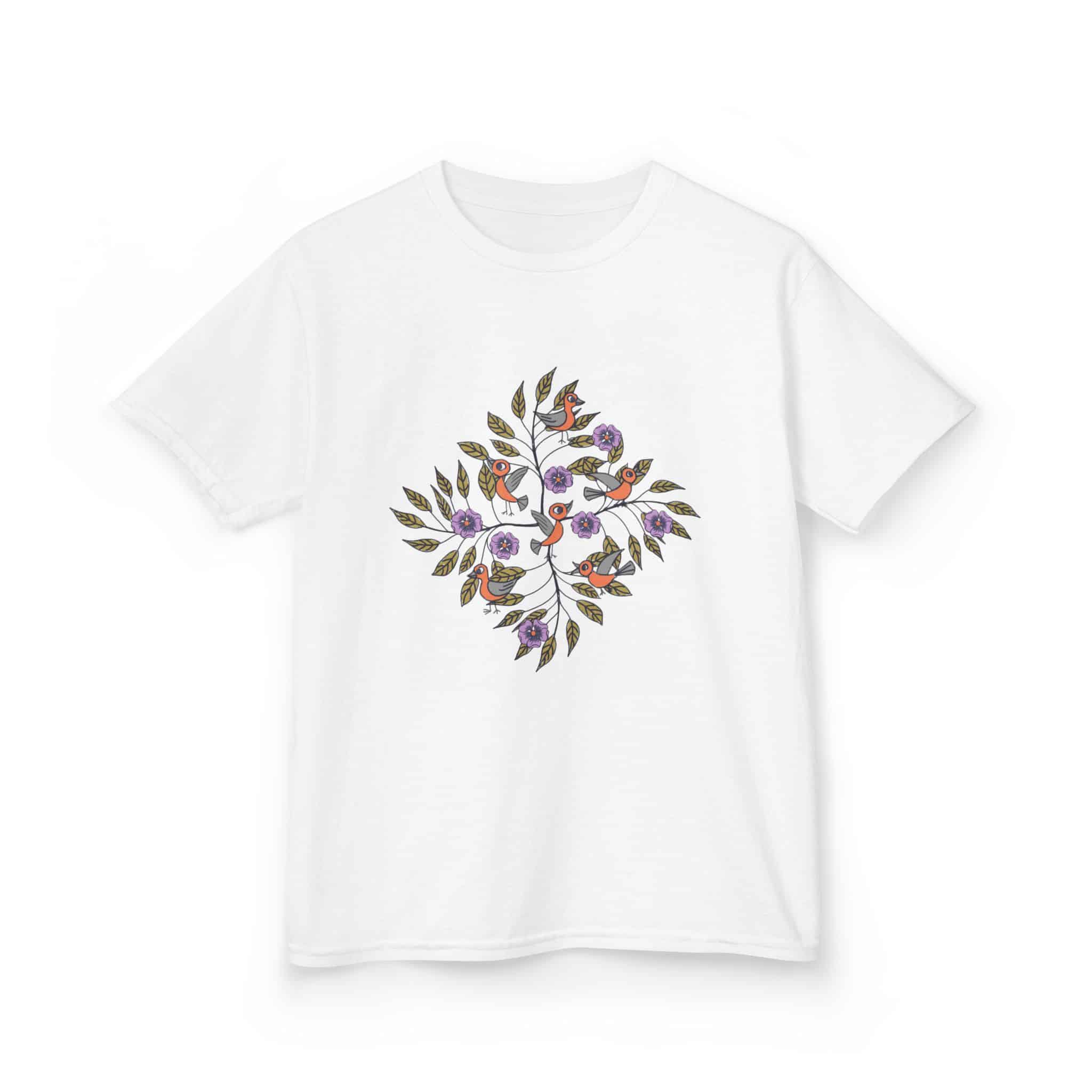 Kids T‑Shirt — Stick Figure Birds Floral Wreath Tee - Image 6