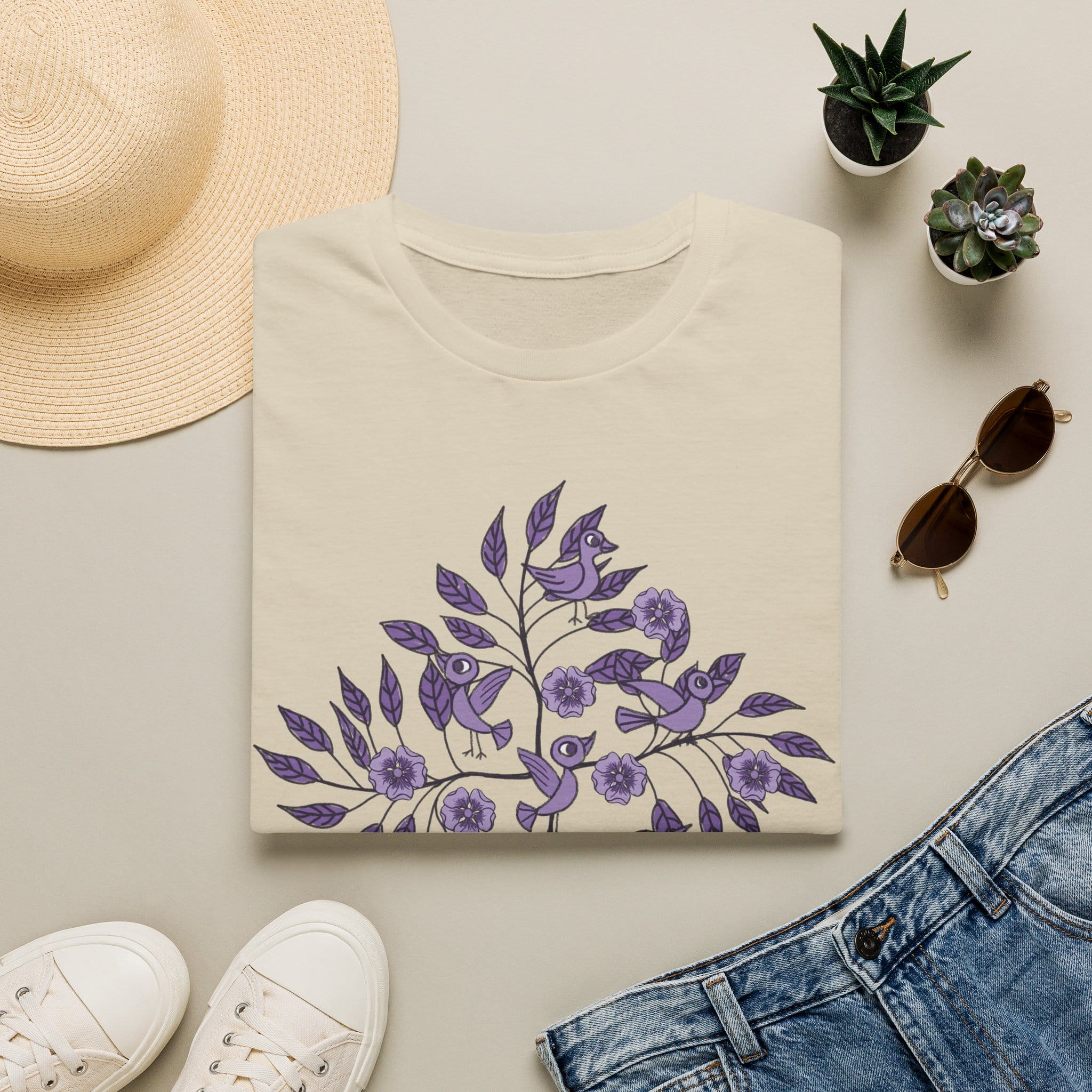 Floral Bird Tee — Purple Botanical Branch Graphic T-Shirt - Image 17