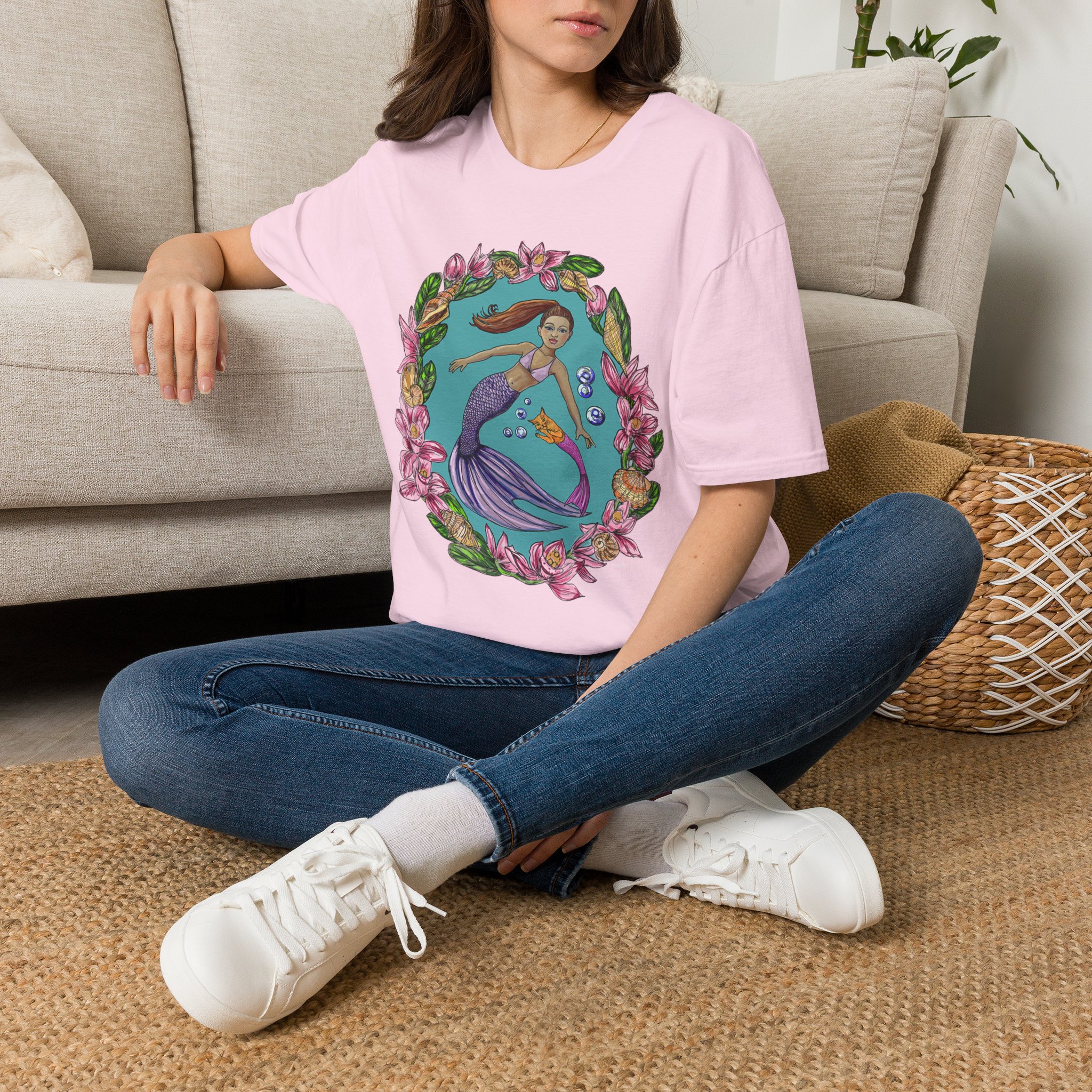 Mercat with Mermaid Beach Vibes T-Shirt — Tropical Floral Ocean Graphic - Image 2