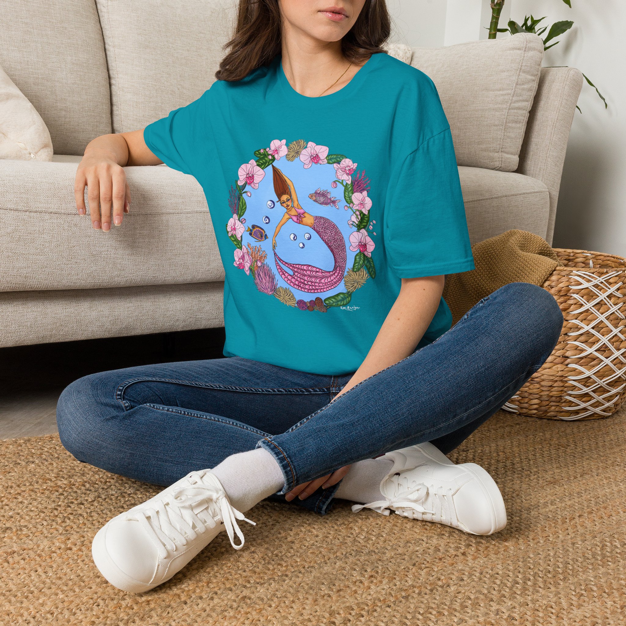 Mermaid Beach Vibes T-Shirt — Tropical Floral Ocean Graphic - Image 50